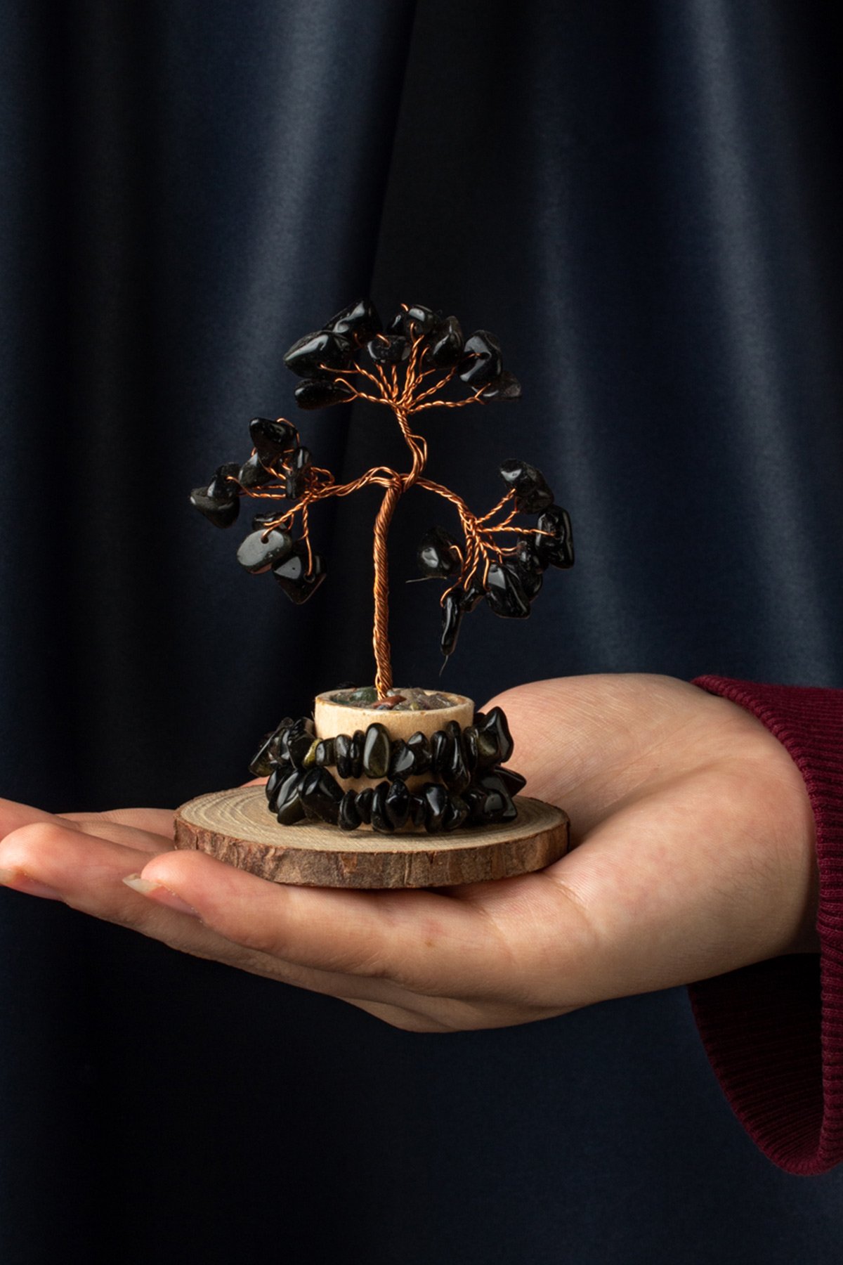 Obsidyen Taşı El Yapımı 6x11cm Doğal Taş Dekoratif Hayat Ağacı