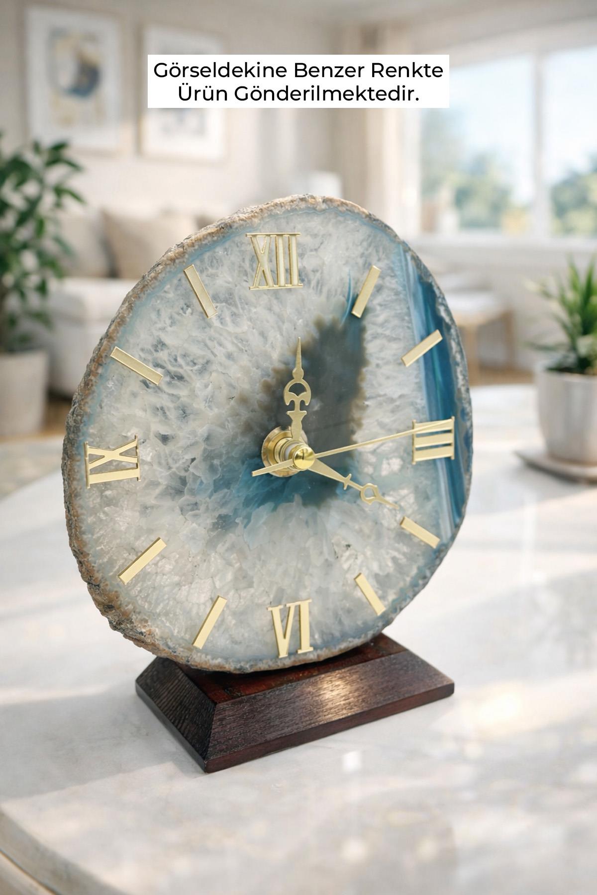 Okyanus Mavisi Akik Doğal Taş Saat