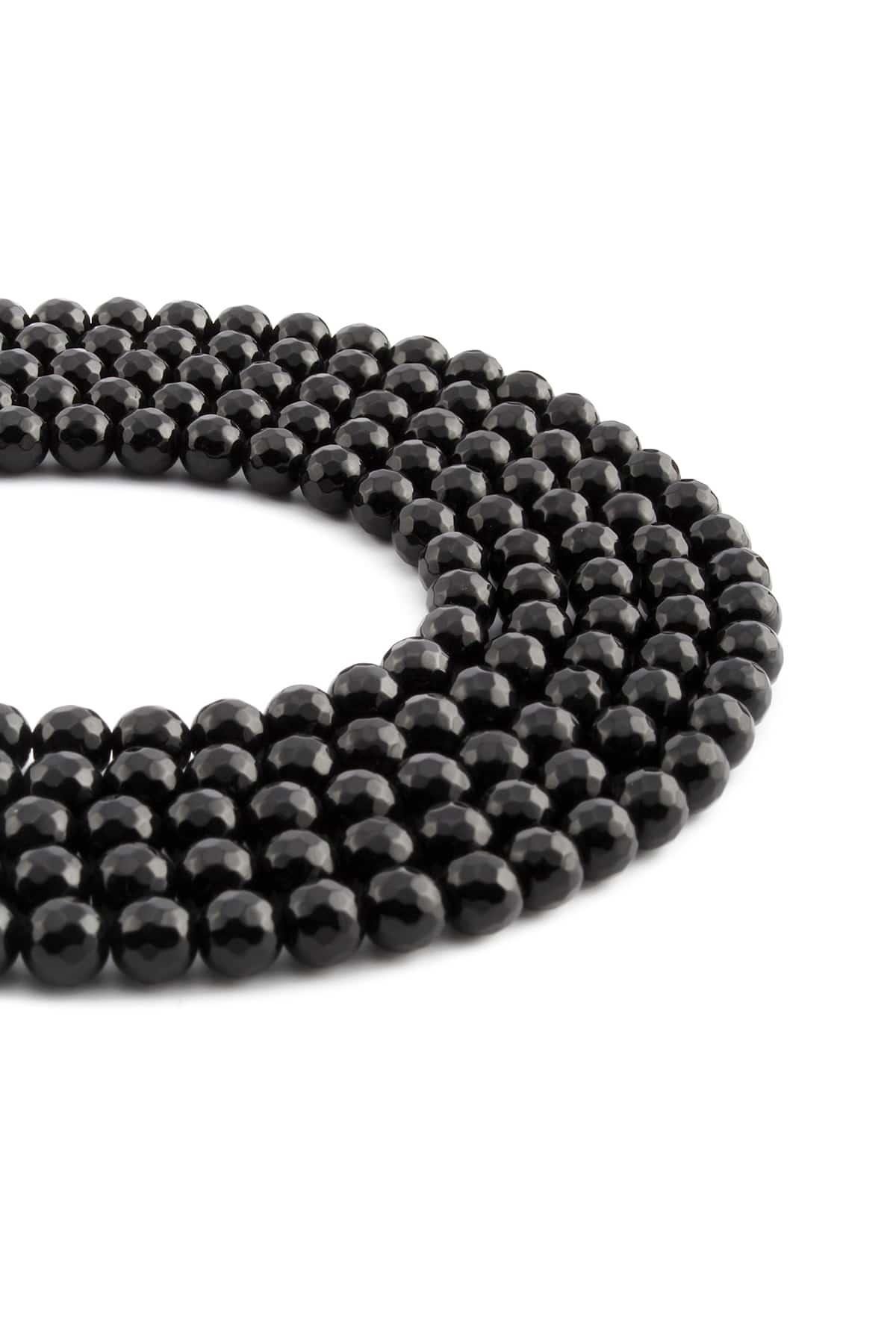 Oniks Taşı Parlak Küre Faset Kesim 6mm Dizi