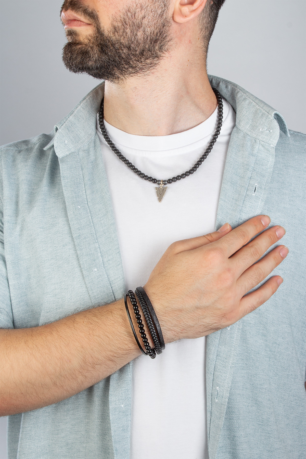 Oniks Doğal Taşlı Deri Bileklikli 2 li Hediye Erkek Takı Seti