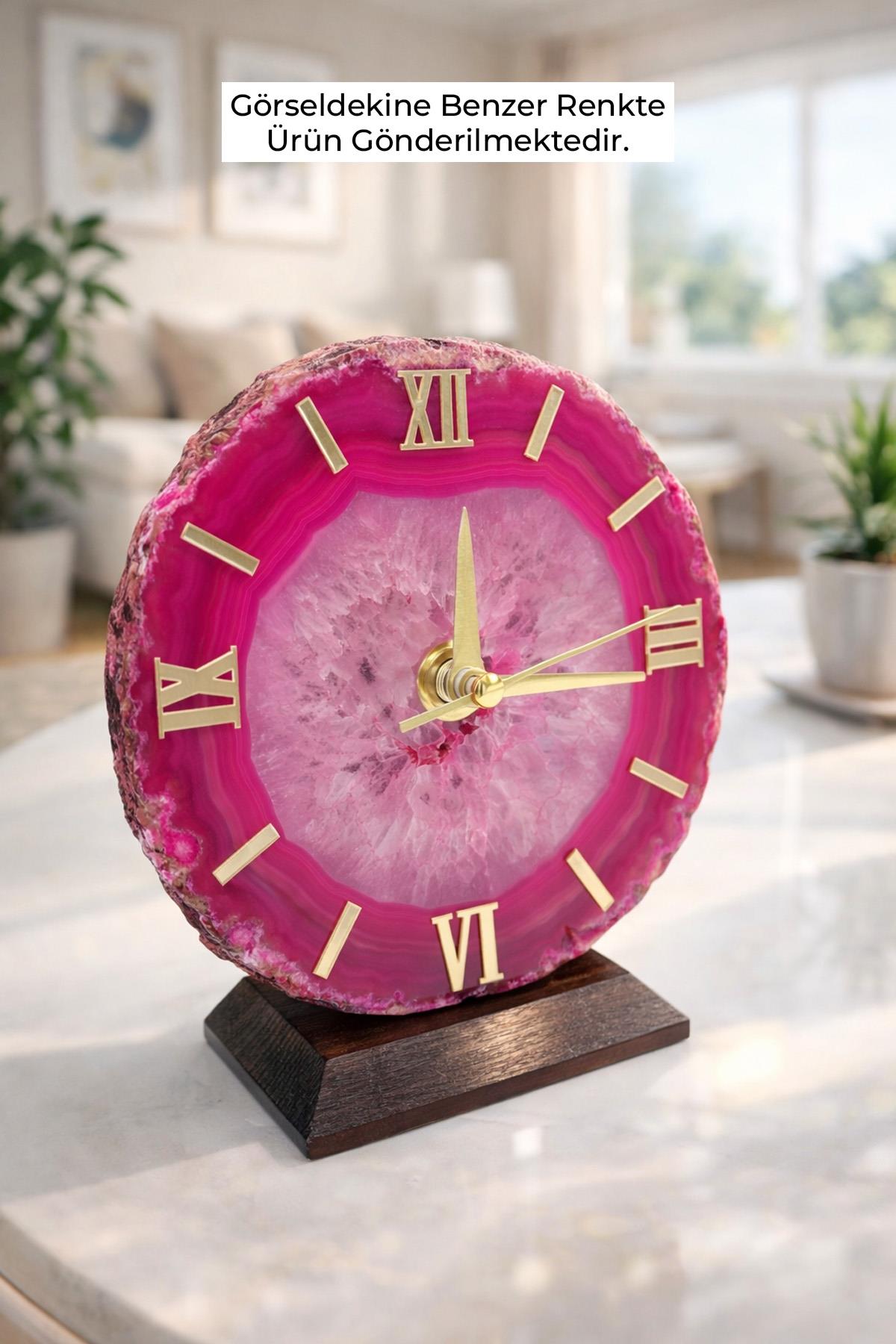 Parıltılı Fuşya Akik Doğal Saat