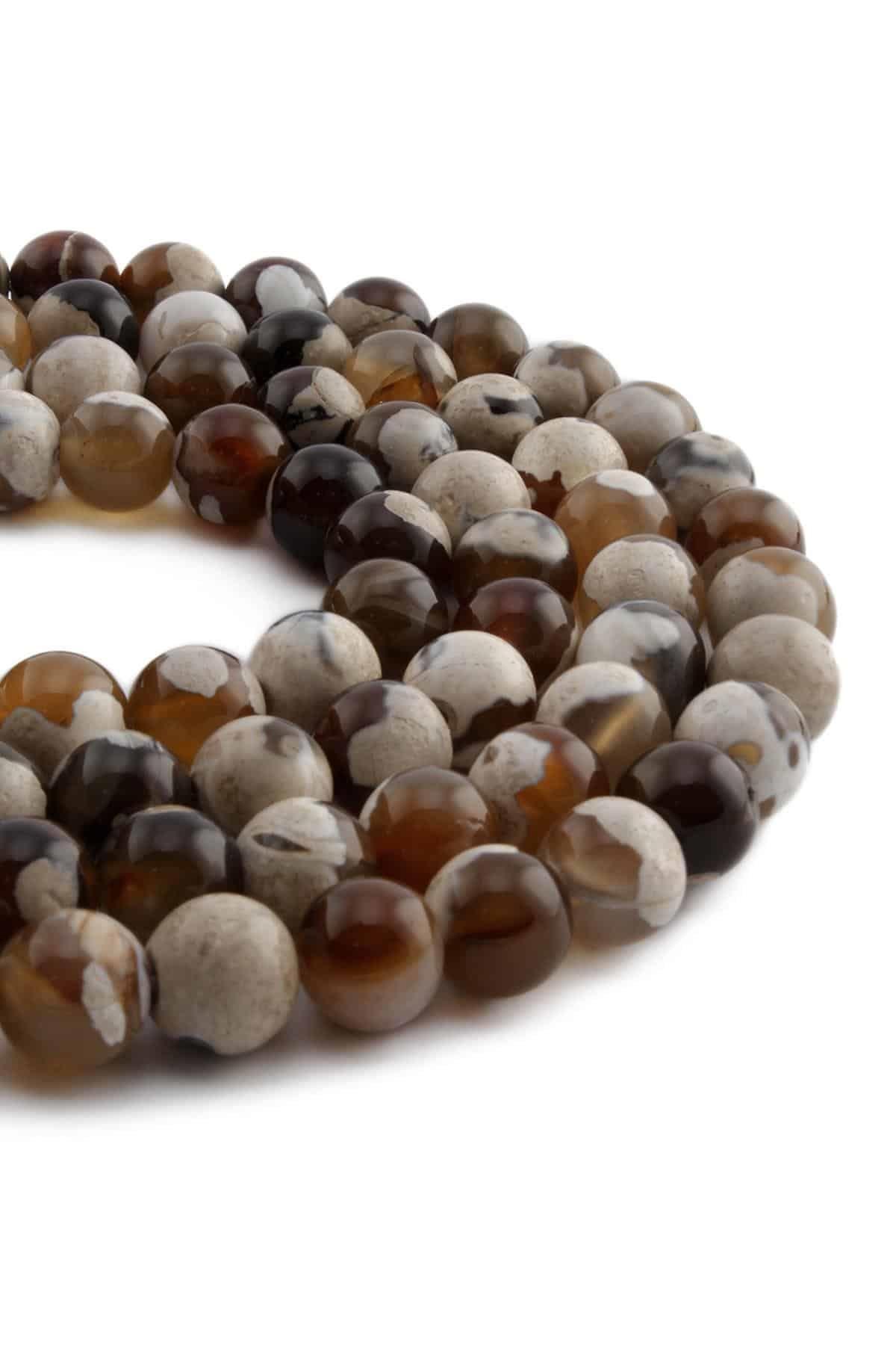 Pat Pat Akik Doğal Taş Kahverengi Küre Kesim 10mm Dizi