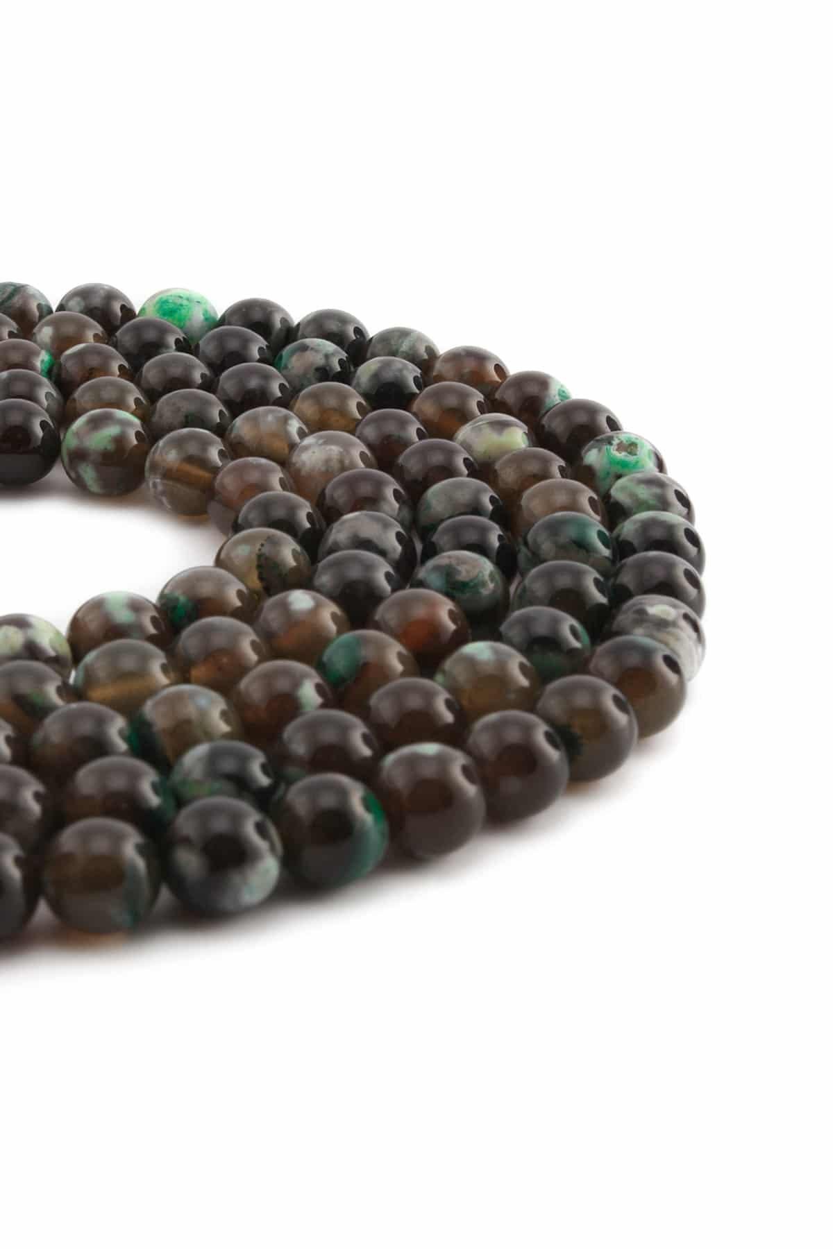 Pat Pat Akik Doğal Taş Parlak Yeşil Küre Kesim 8mm Dizi