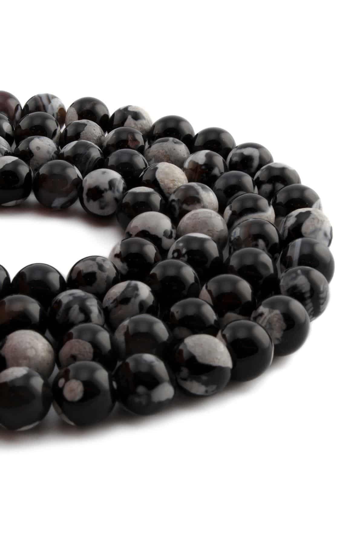 Pat Pat Akik Doğal Taş Siyah Küre Kesim 10mm Dizi
