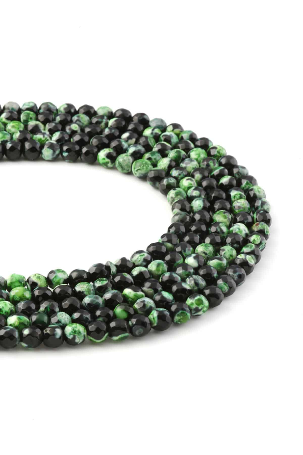 Pat Pat Akik Doğal Taş Parlak Yeşil Küre Faset Kesim 6mm Dizi [AA]