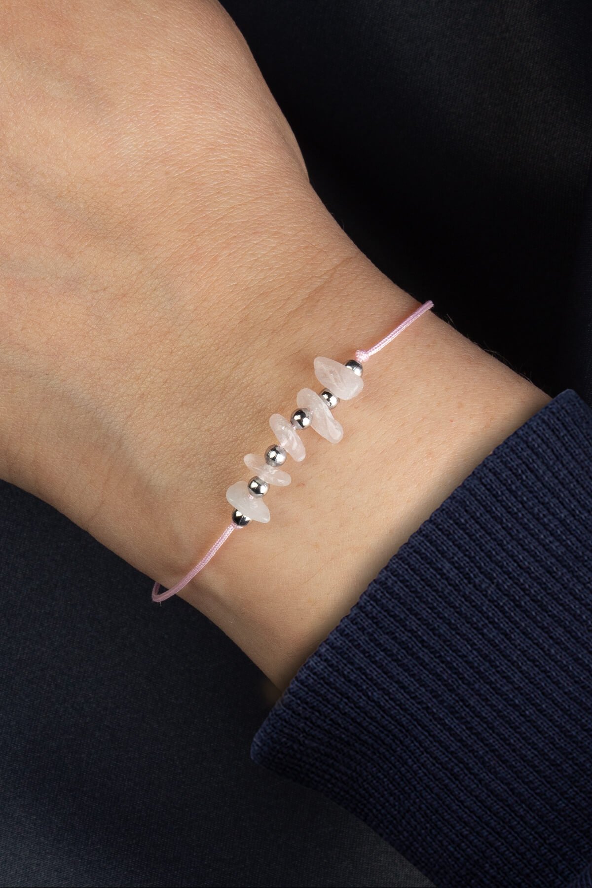 Pembe Kuvars Doğal Kırık Taş Koç Burcu Bilekliği