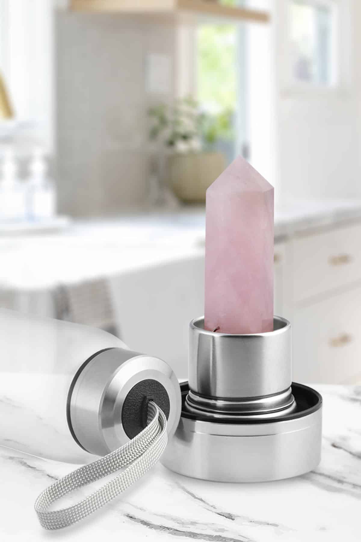 Pembe Kuvars 500 Ml Cam Matara Su Şişesi Kılıflı