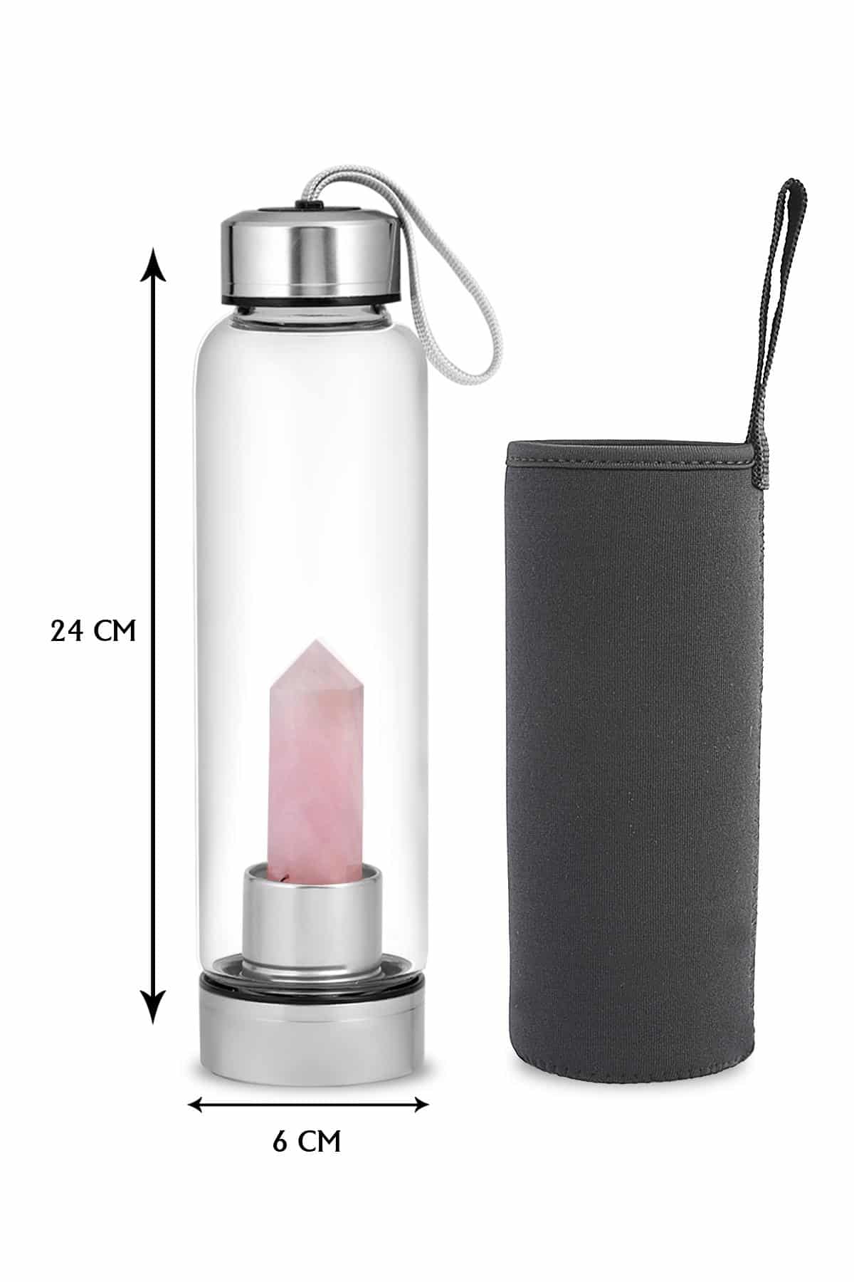 Pembe Kuvars 500 Ml Cam Matara Su Şişesi Kılıflı