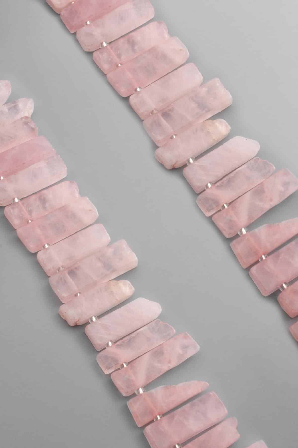 Pembe Kuvars Doğal Taş Dikdörtgen Kesim 10x40mm Dizi