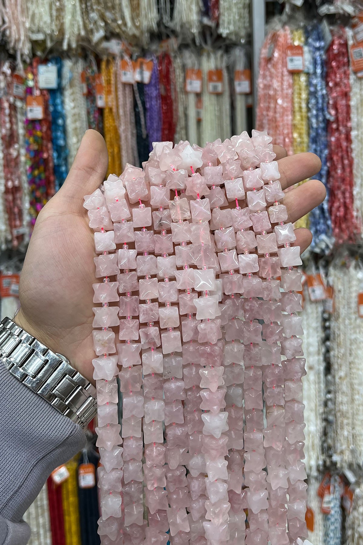 Pembe Kuvars Doğal Taş Küp Yıldız Kesim 10x10mm Dizi