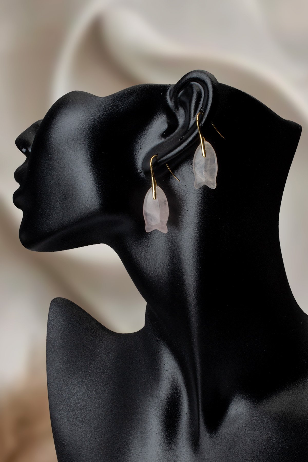 Pembe Kuvars Doğal Taş Küpe