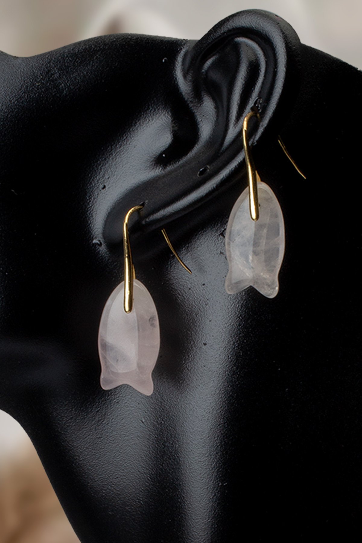 Pembe Kuvars Doğal Taş Küpe