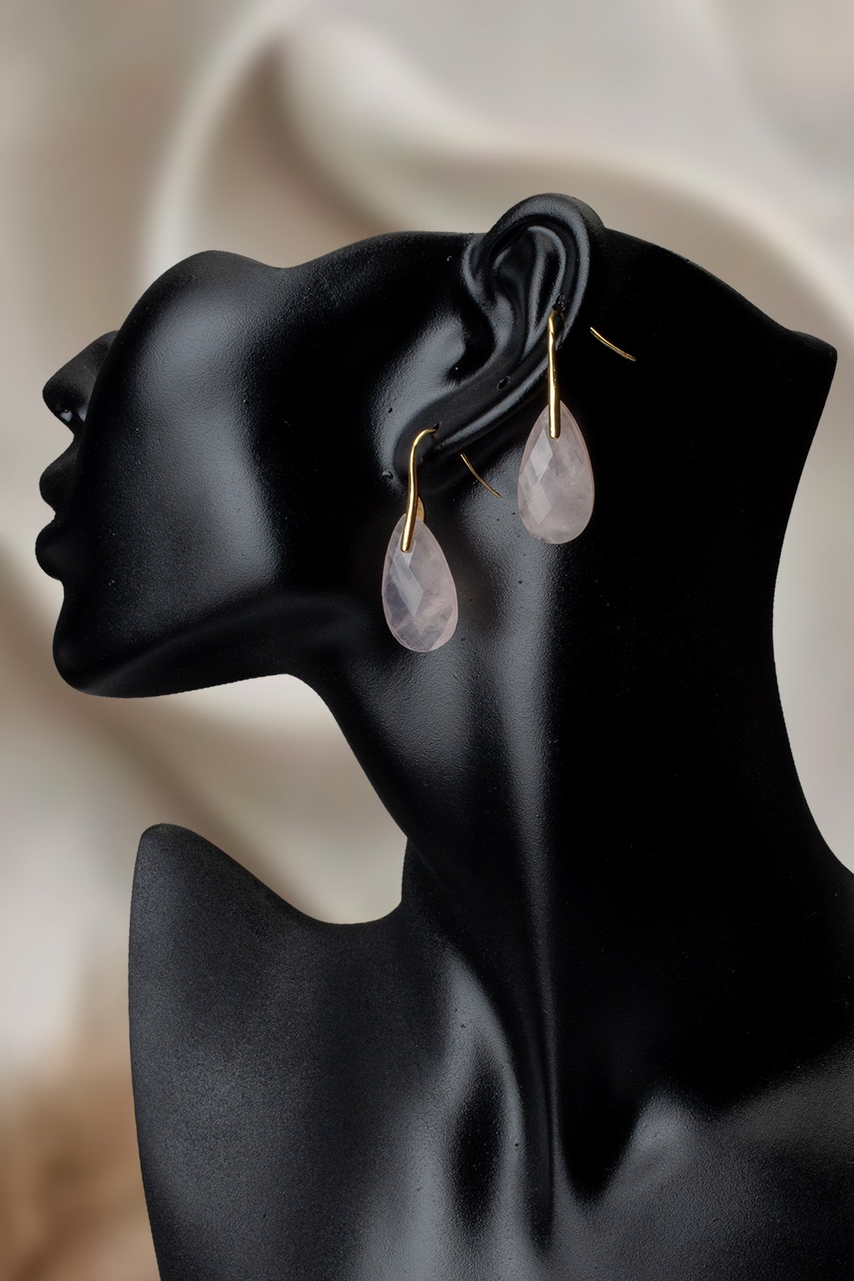 Pembe Kuvars Doğal Taş Küpe