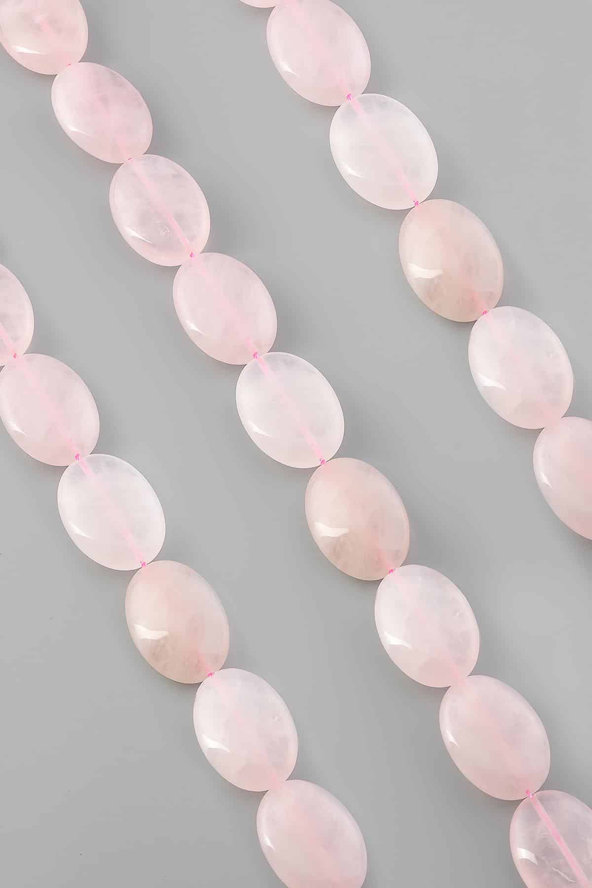 Pembe Kuvars Doğal Taş Parlak Oval Kesim 18x25mm Dizi