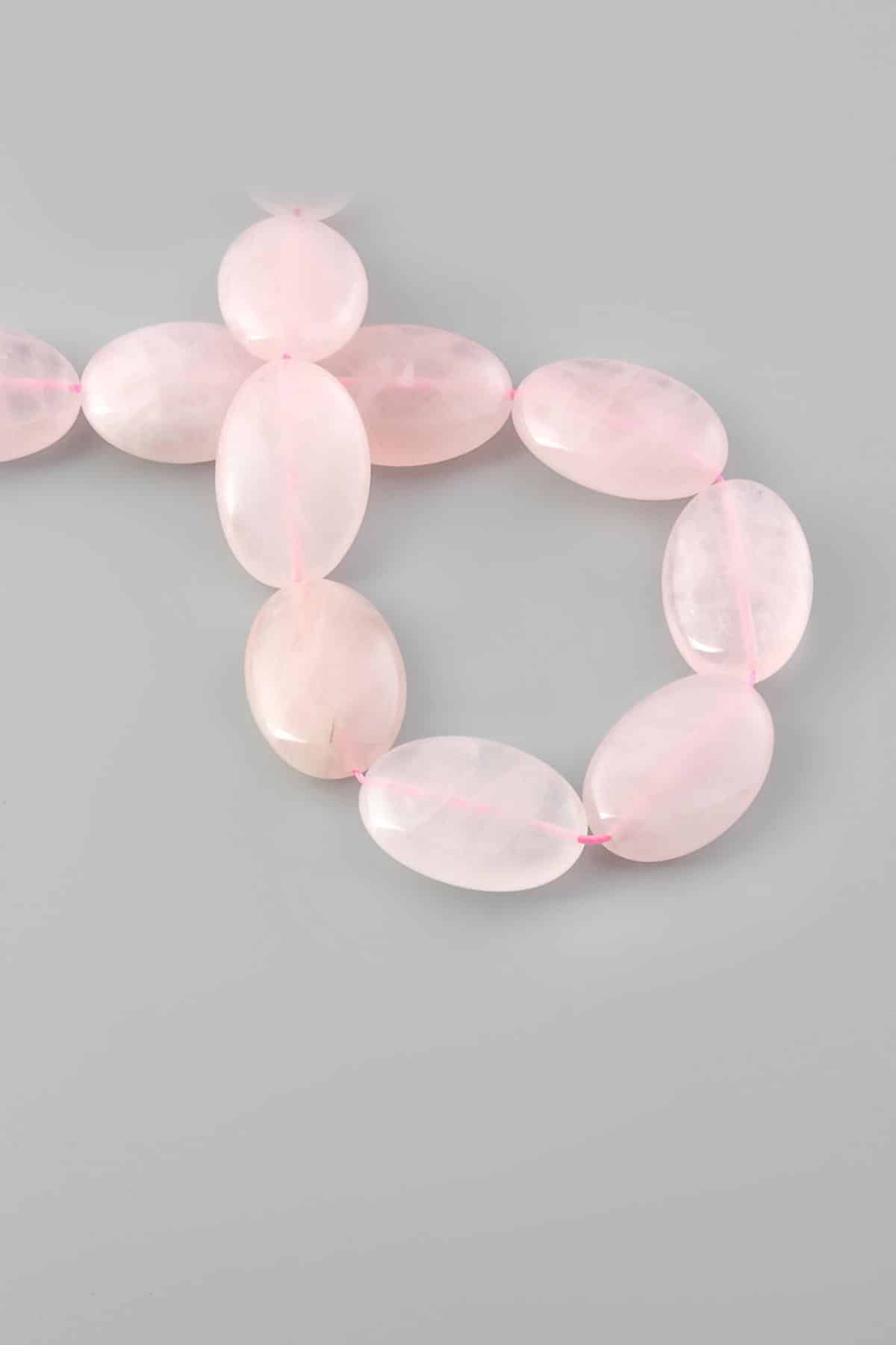 Pembe Kuvars Doğal Taş Parlak Oval Kesim 18x25mm Dizi