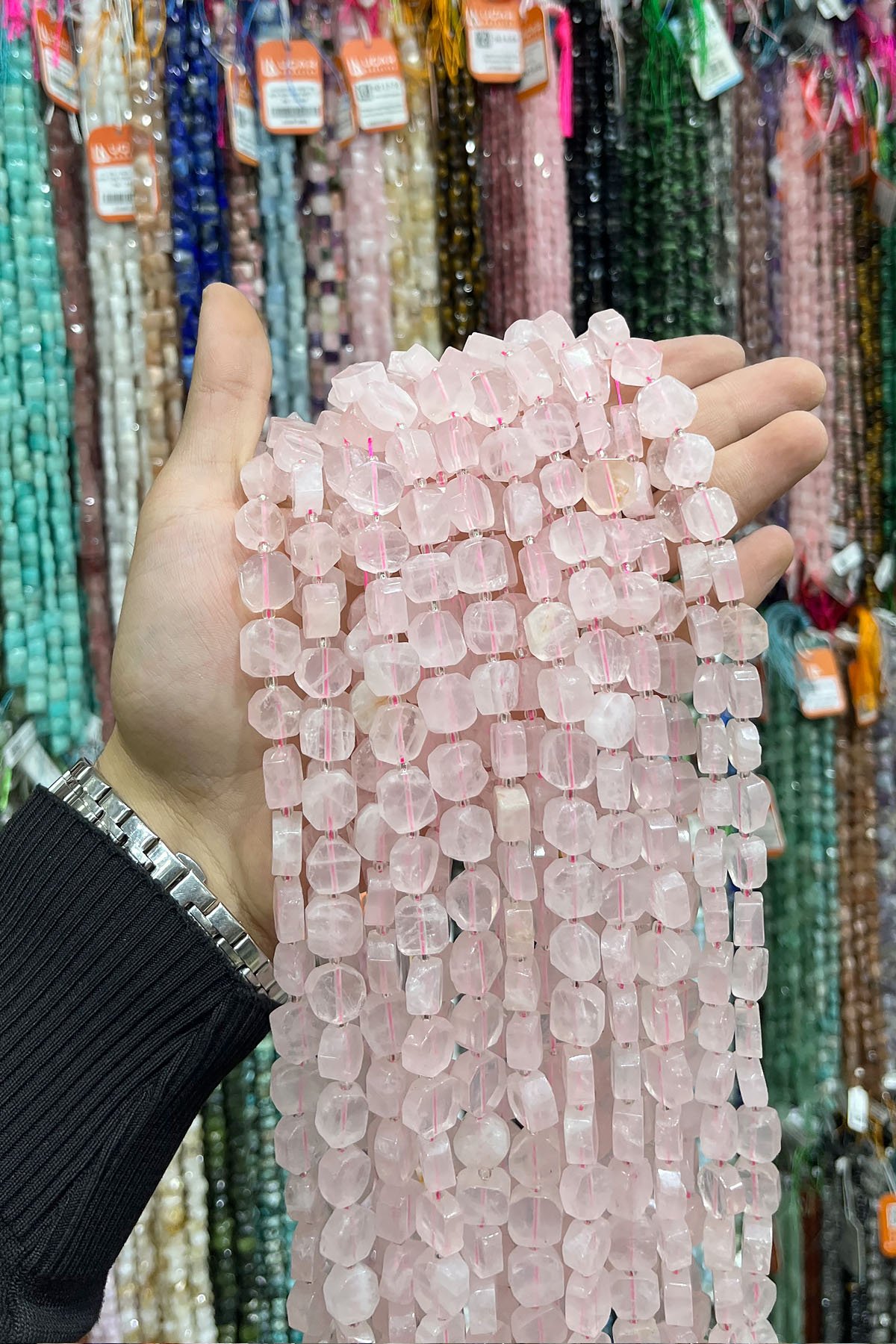 Pembe Kuvars Doğal Taş Parlak Sekizgen Kesim 12mm Dizi