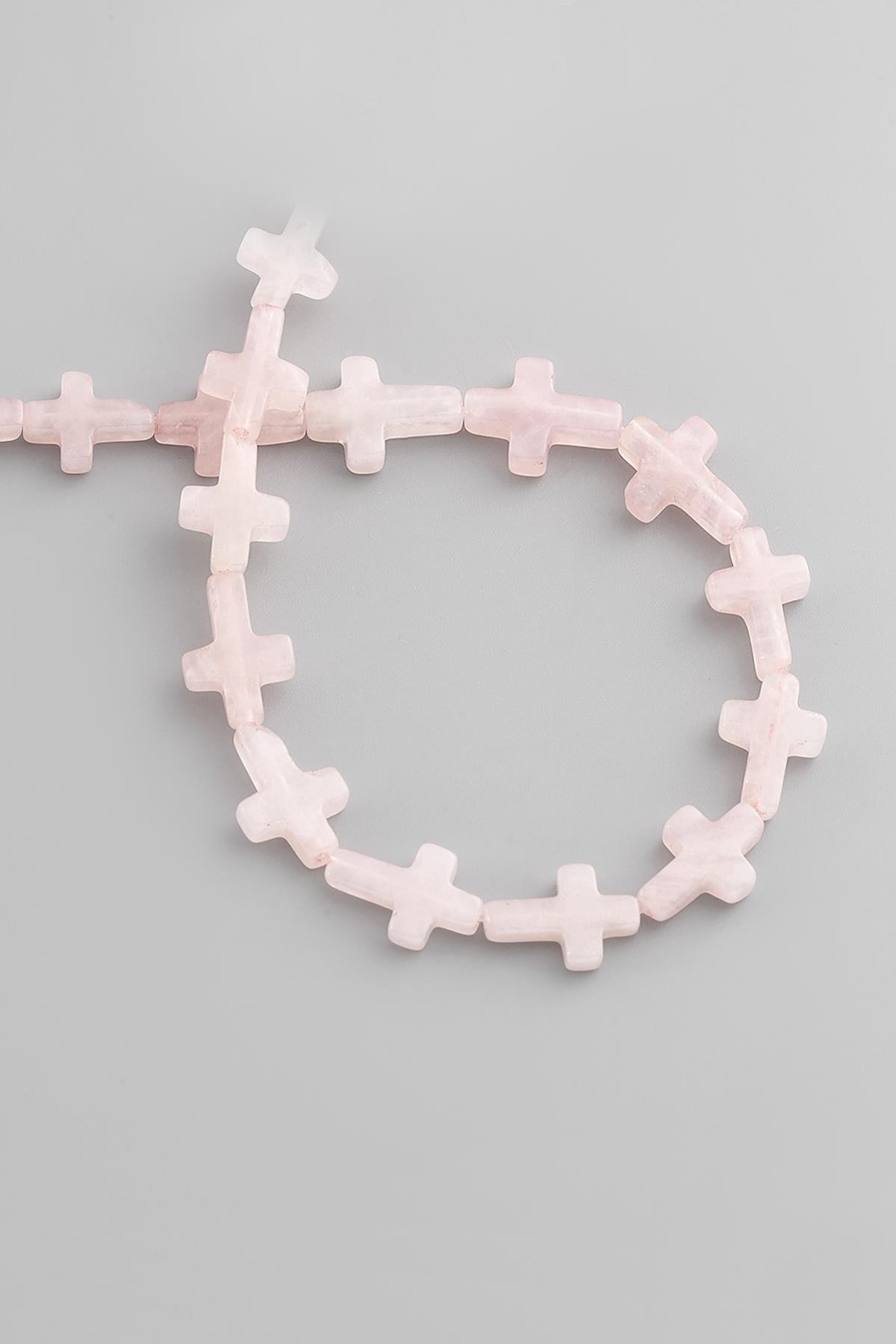 Pembe Kuvars Doğal Taş Parlak Pembe Haç Kesim 12x16mm Dizi [AA]