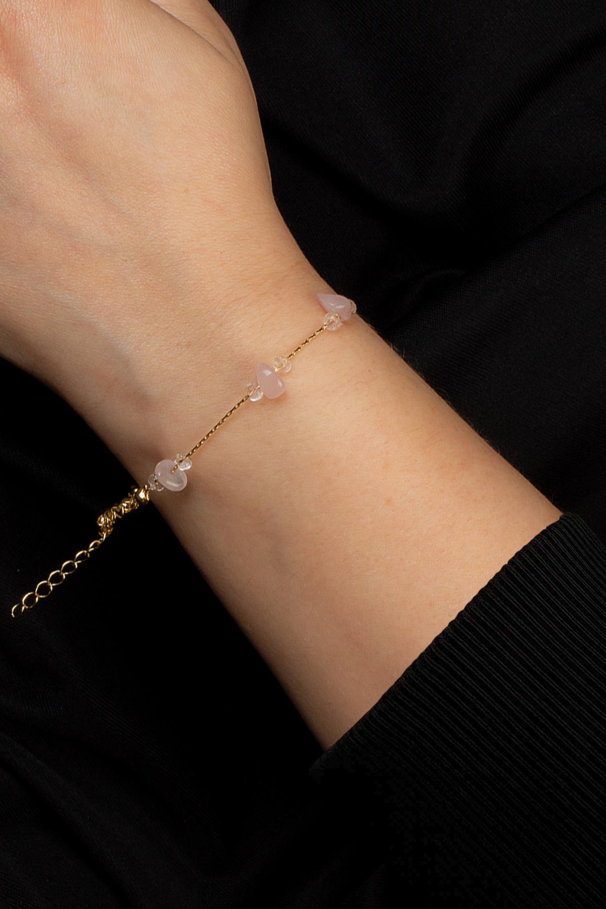 Pembe Kuvars Kırık Doğal Taş Yapıştırma Zincir Bileklik