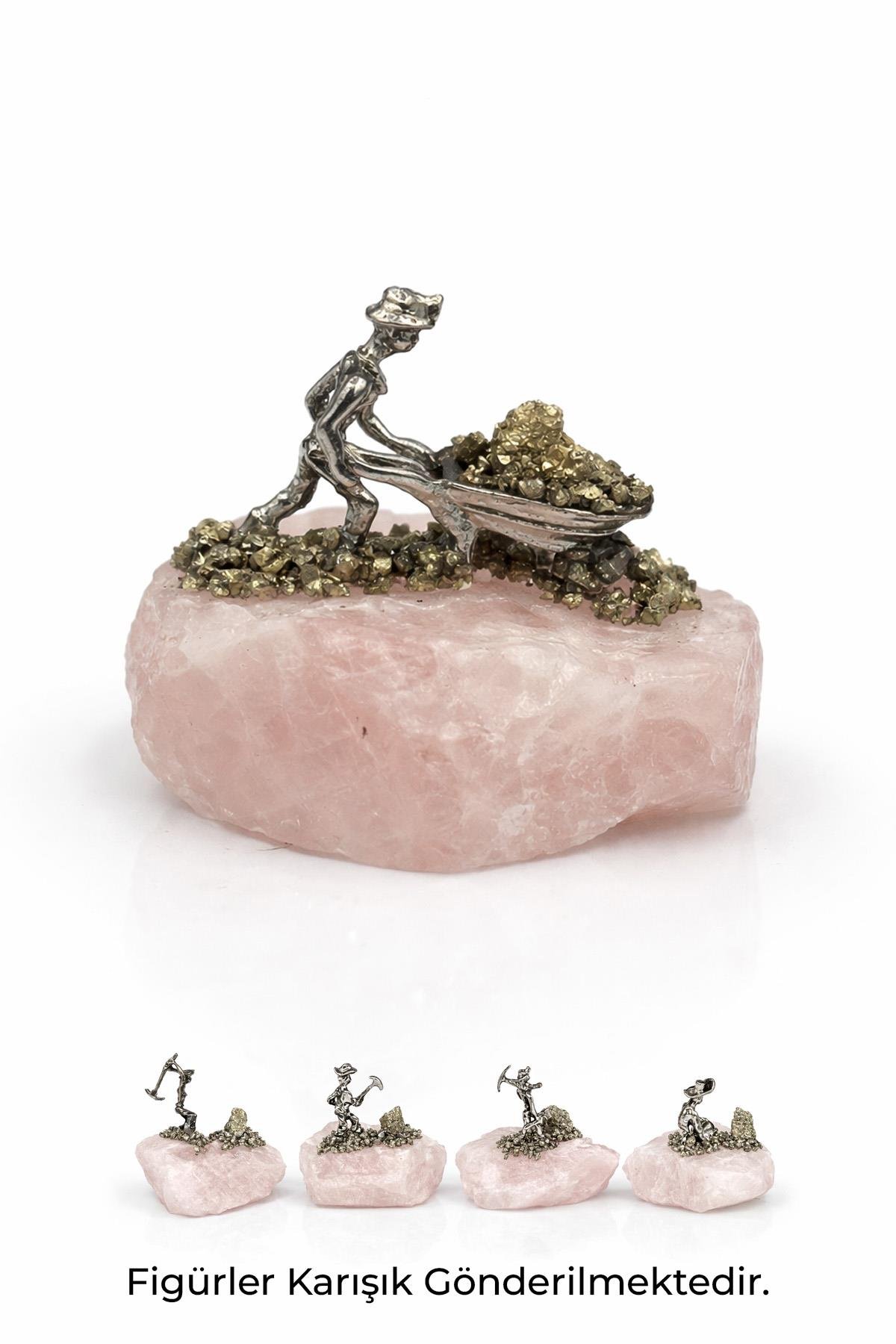 Pembe Kuvars Taşı Pirit Taşı İşlemeli