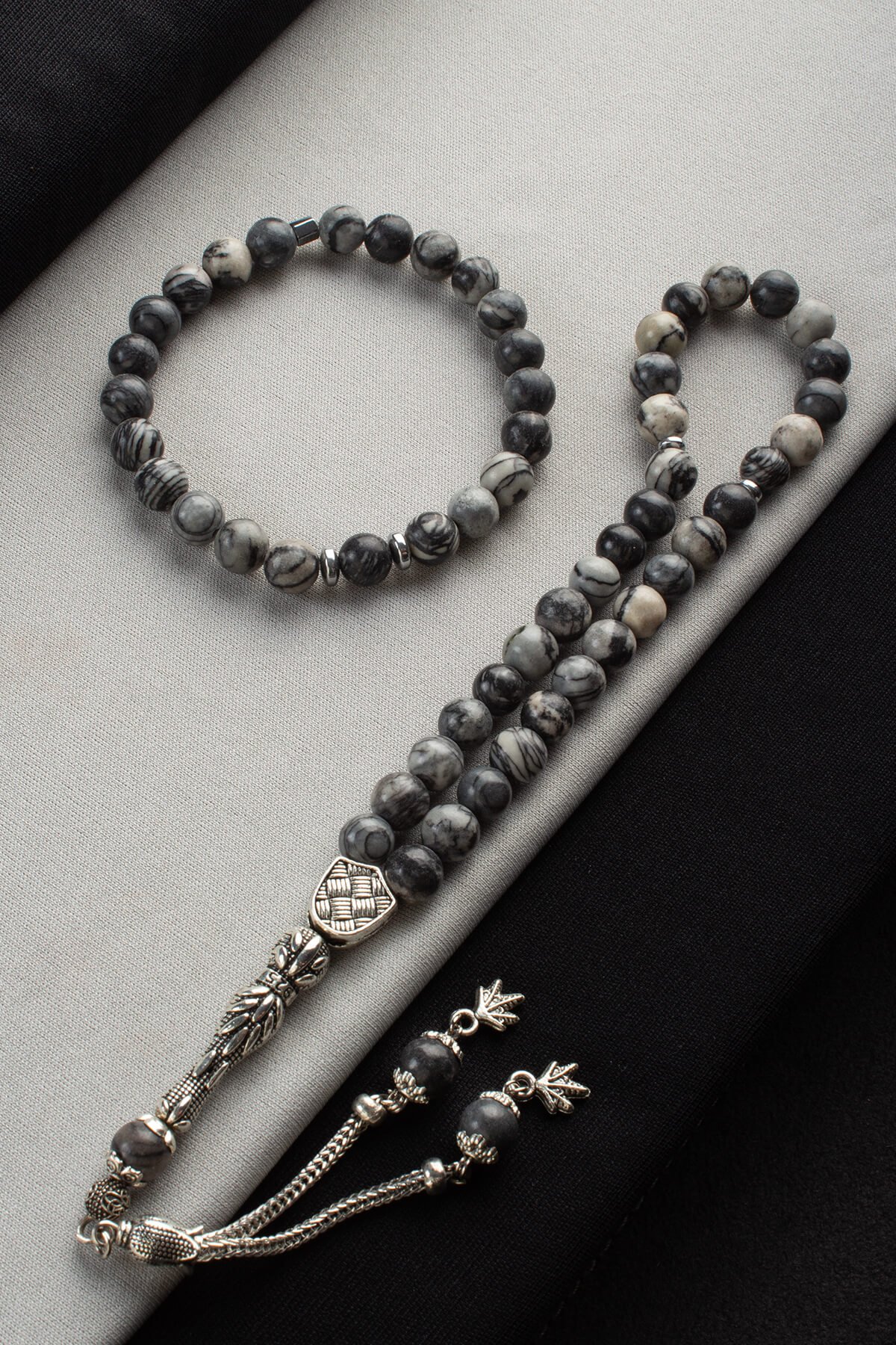 Picasso Jasper Doğal Taş Misina Bileklik & Picasso Jasper 33 lü 8mm Tesbih Seti