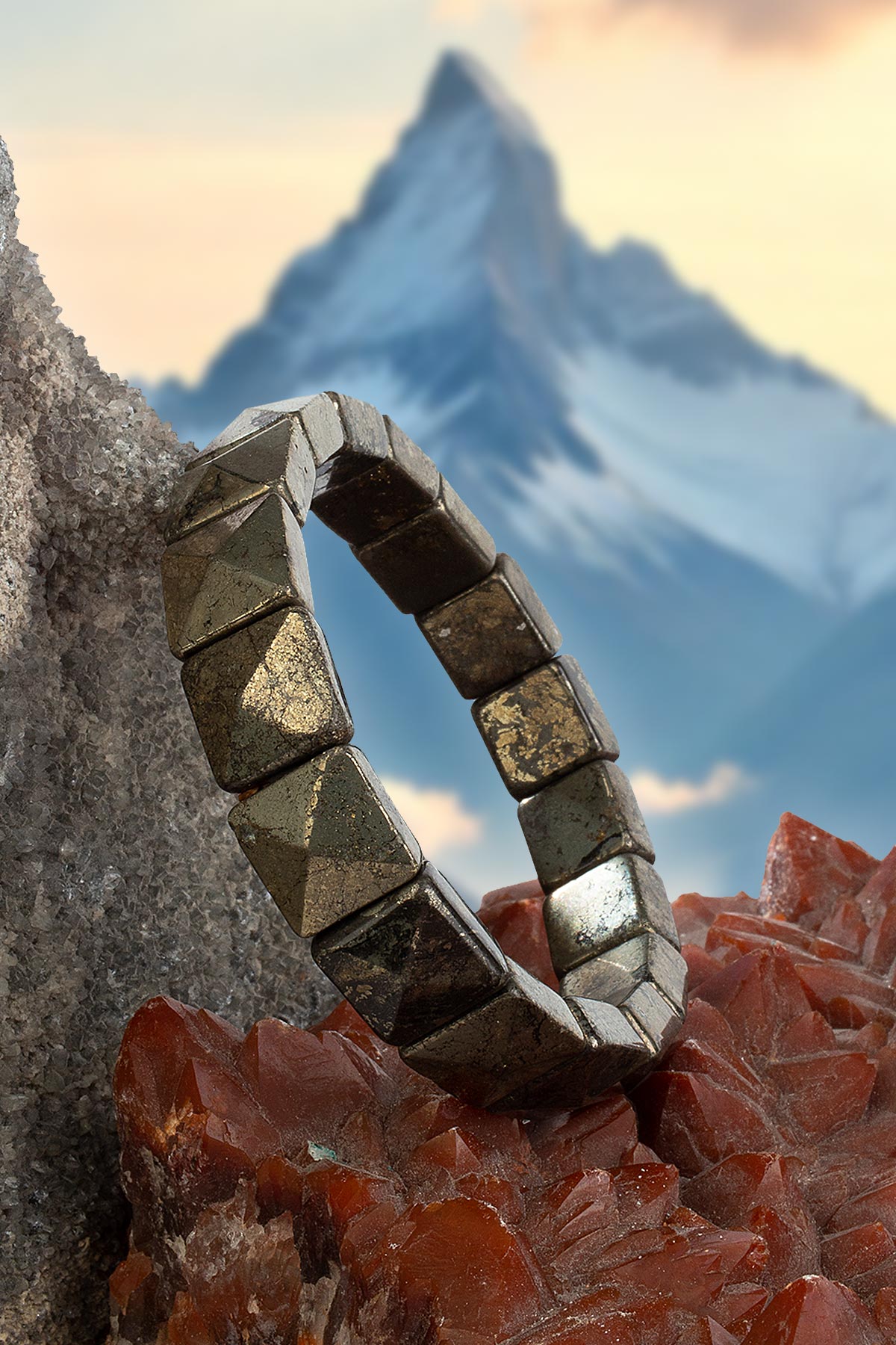 Pirit Doğal Taş Parlak Kare Faset Kesim 11x15mm Bileklik