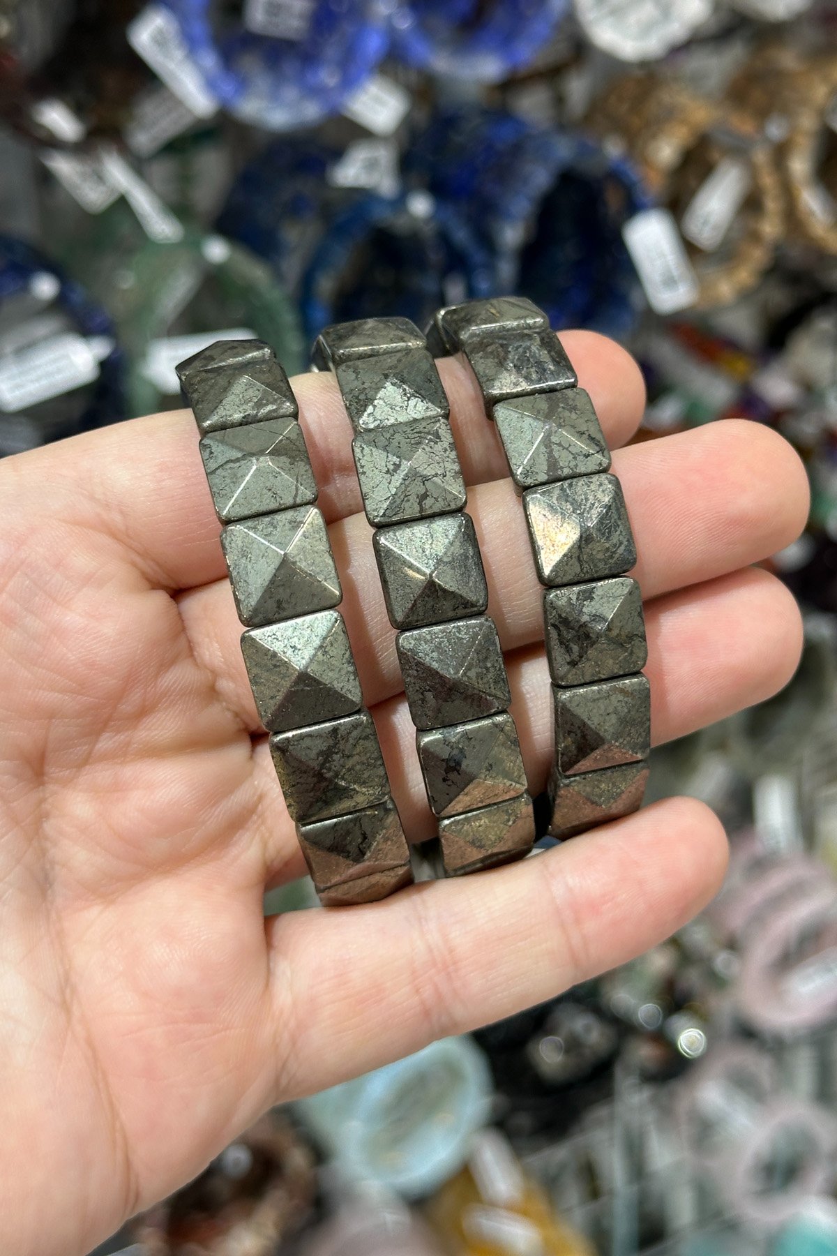 Pirit Doğal Taş Parlak Kare Faset Kesim 11x15mm Bileklik