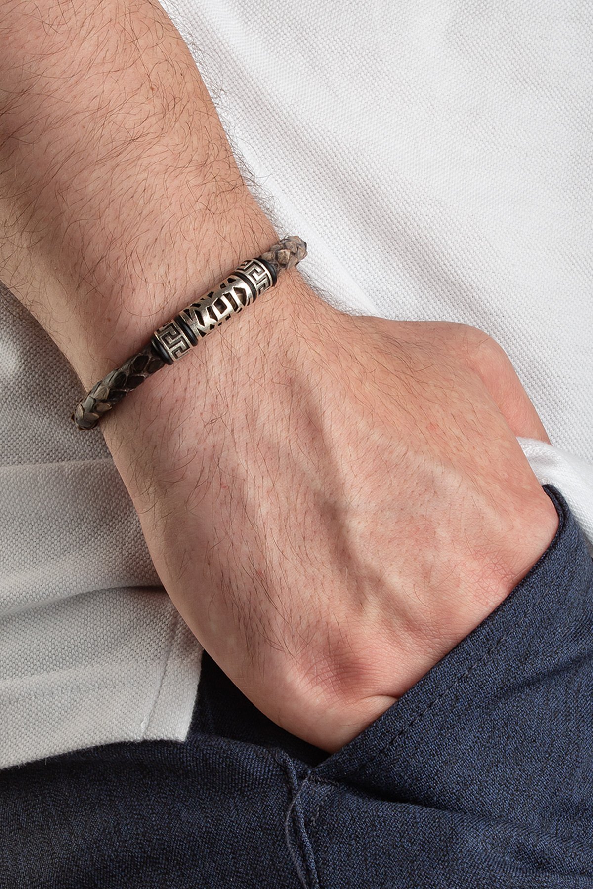 Piton Kahverengi Deri Erkek Bilekliği