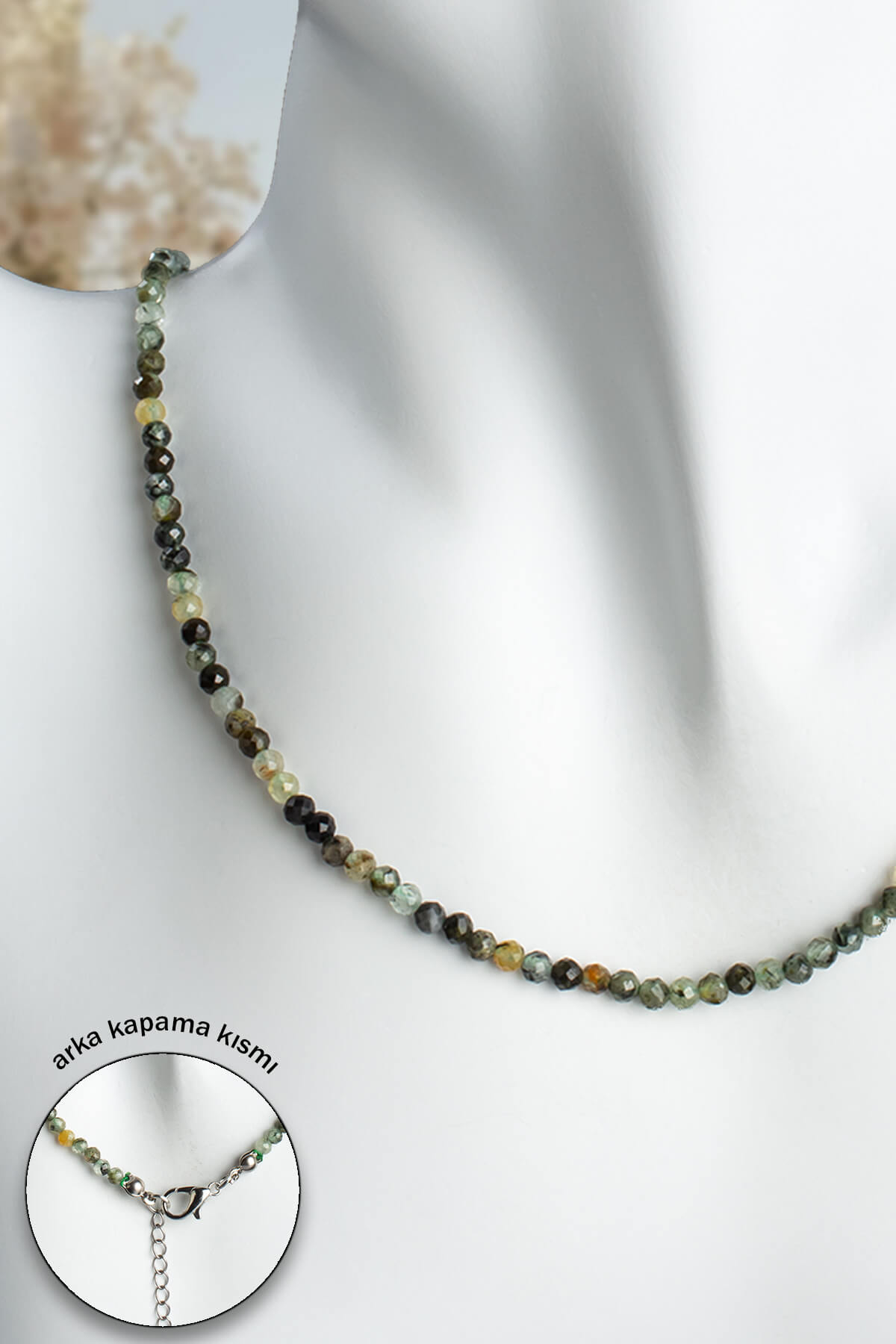 Prehnit Doğal Taş Kristal Küre Kesim 3mm Kolye