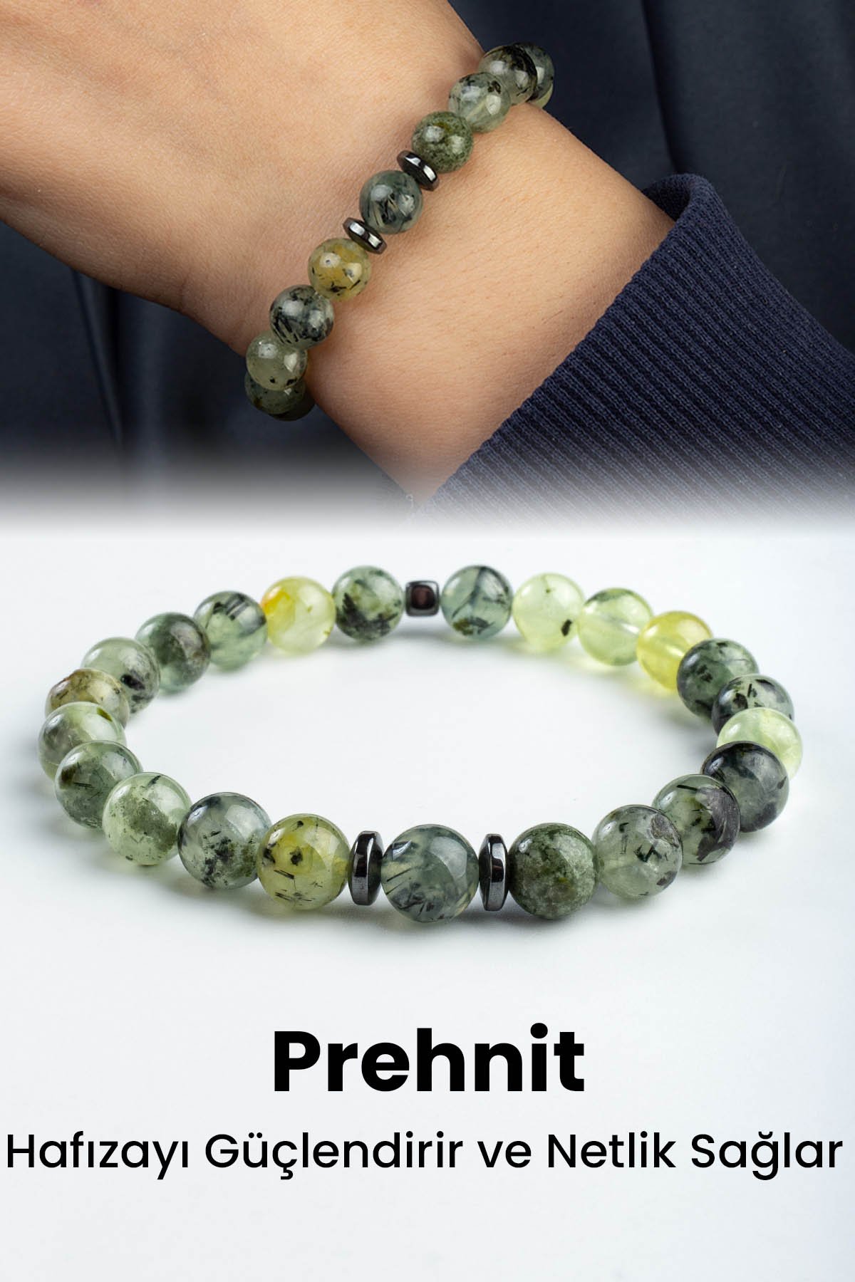 Prehnit Doğal Taş Küre Kesim 8mm Bileklik