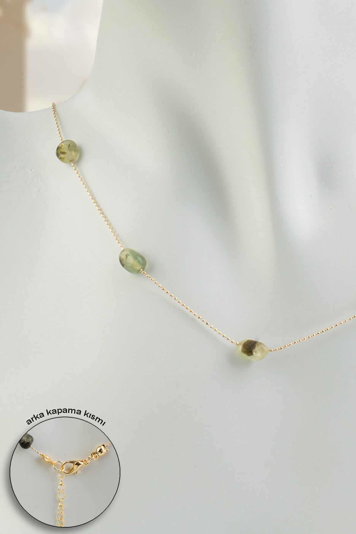 Prehnit Doğal Taş Tımbıl Kesim Taş Yapıştırma Kolye