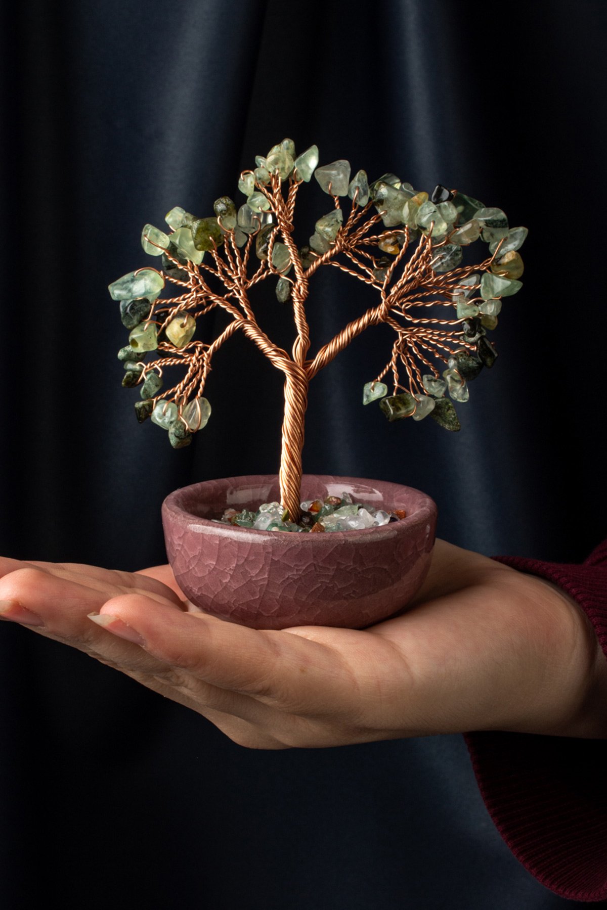 Prehnit Taşı El Yapımı Doğal Taş Dekoratif Ağaç