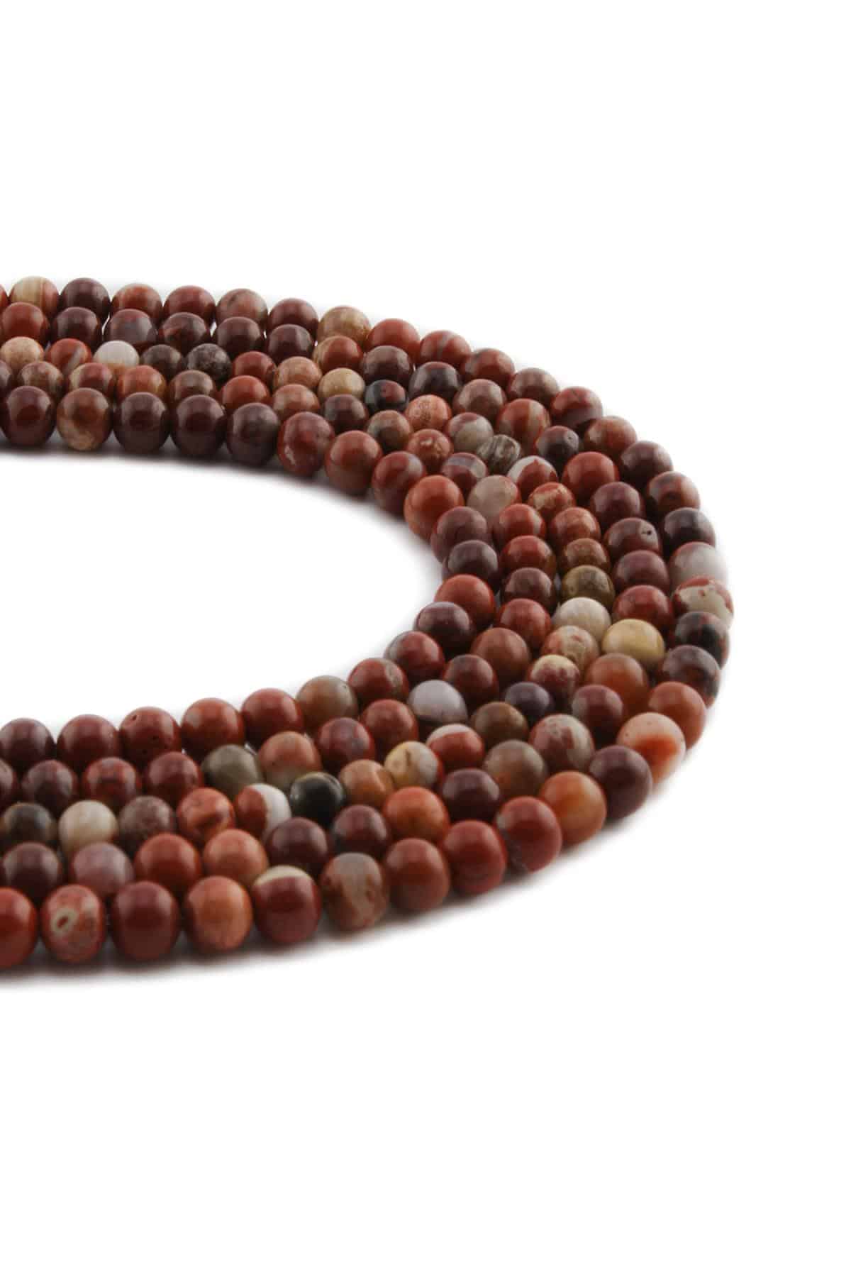 Red Jasper Doğal Taş Parlak Küre Kesim 4mm Dizi