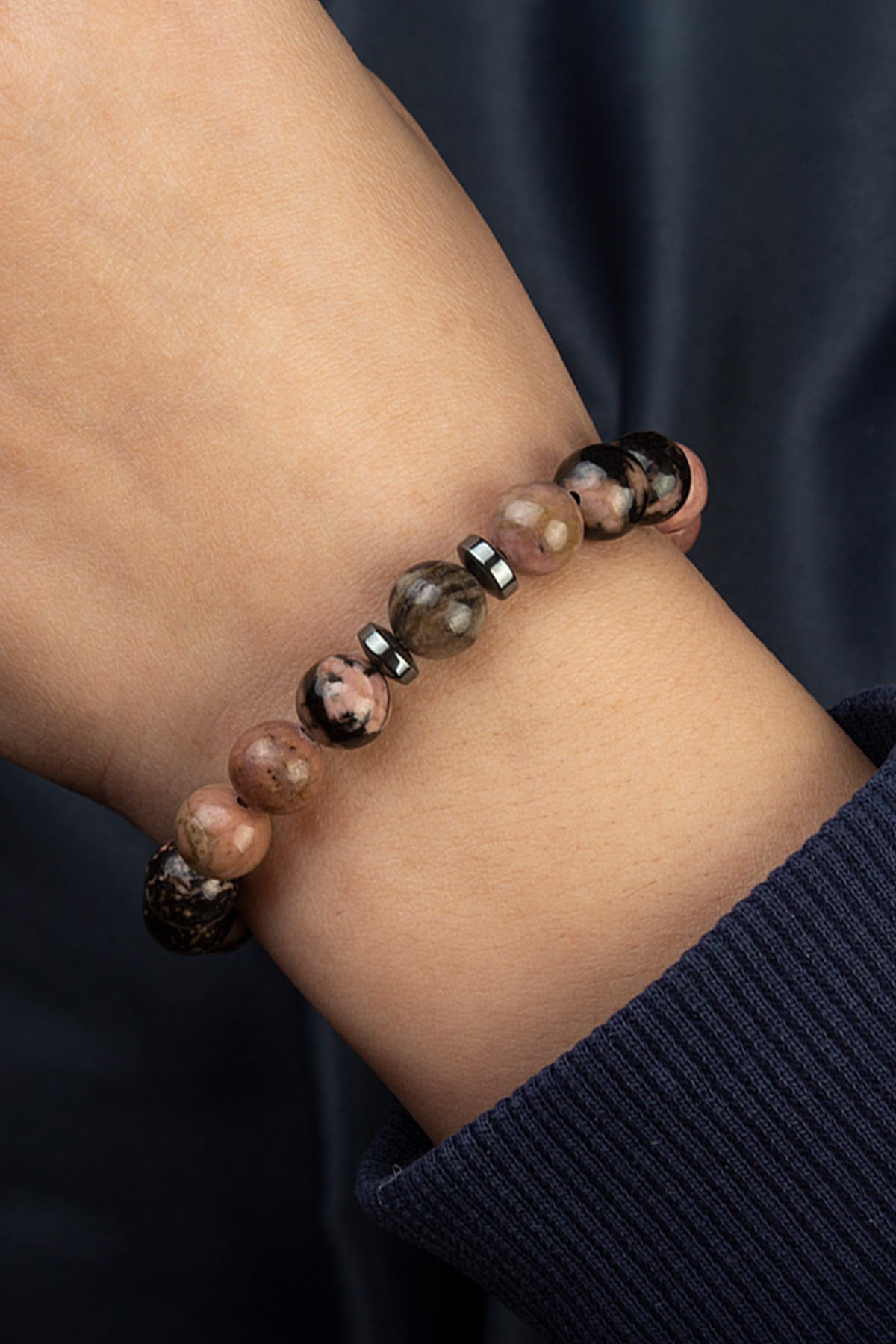 Rodonit Doğal Taş Küre Kesim Parlak Pembe Damarlı 8mm Bileklik