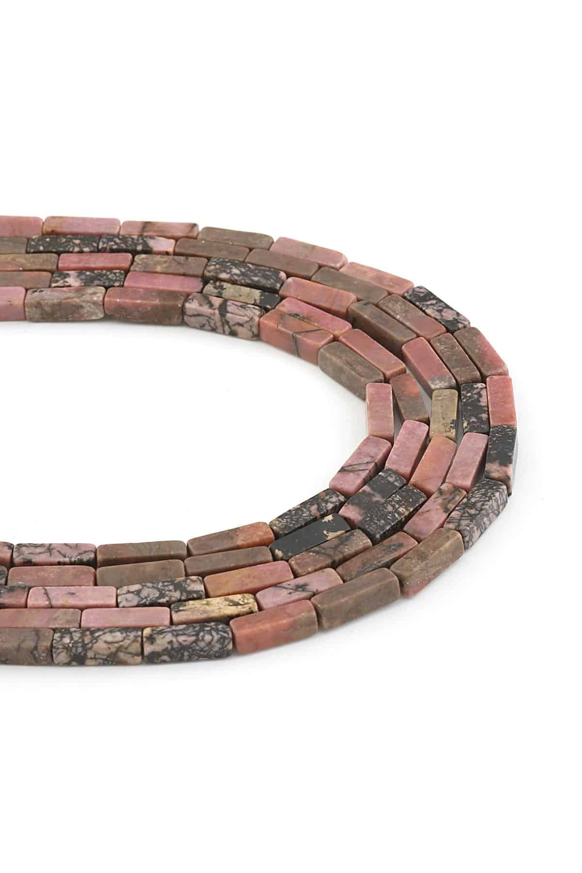 Rodonit Taşı Parlak Benekli Dikdörtgen Kesim 4x13mm Dizi [AA]