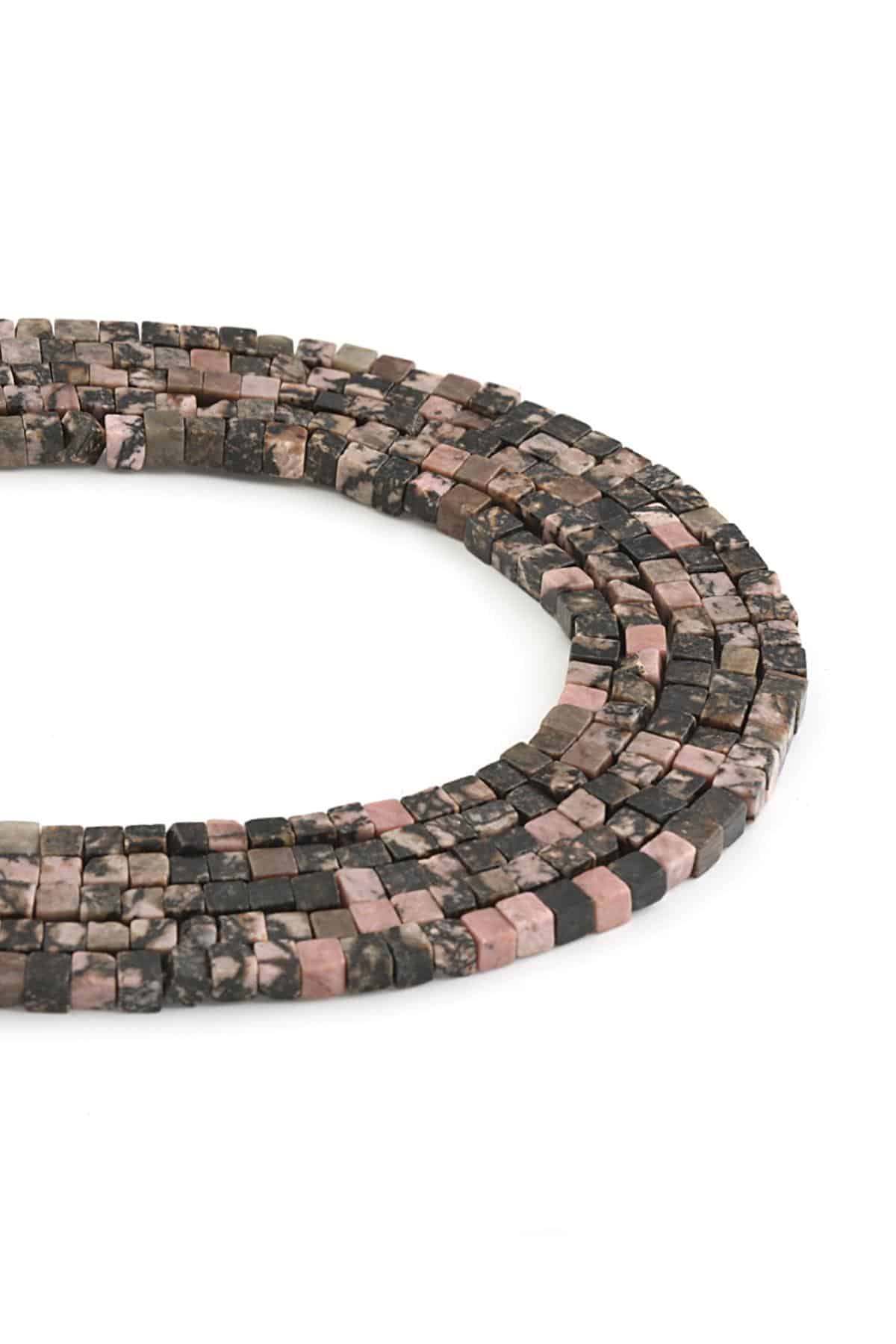 Rodonit Doğal Taş Parlak Benekli Küp Kesim 4x4mm Dizi [AA]