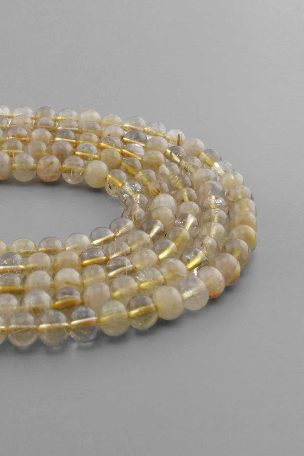 Rutil Kuvars Doğal Taş Parlak Sarı Küre Kesim 6mm Dizi