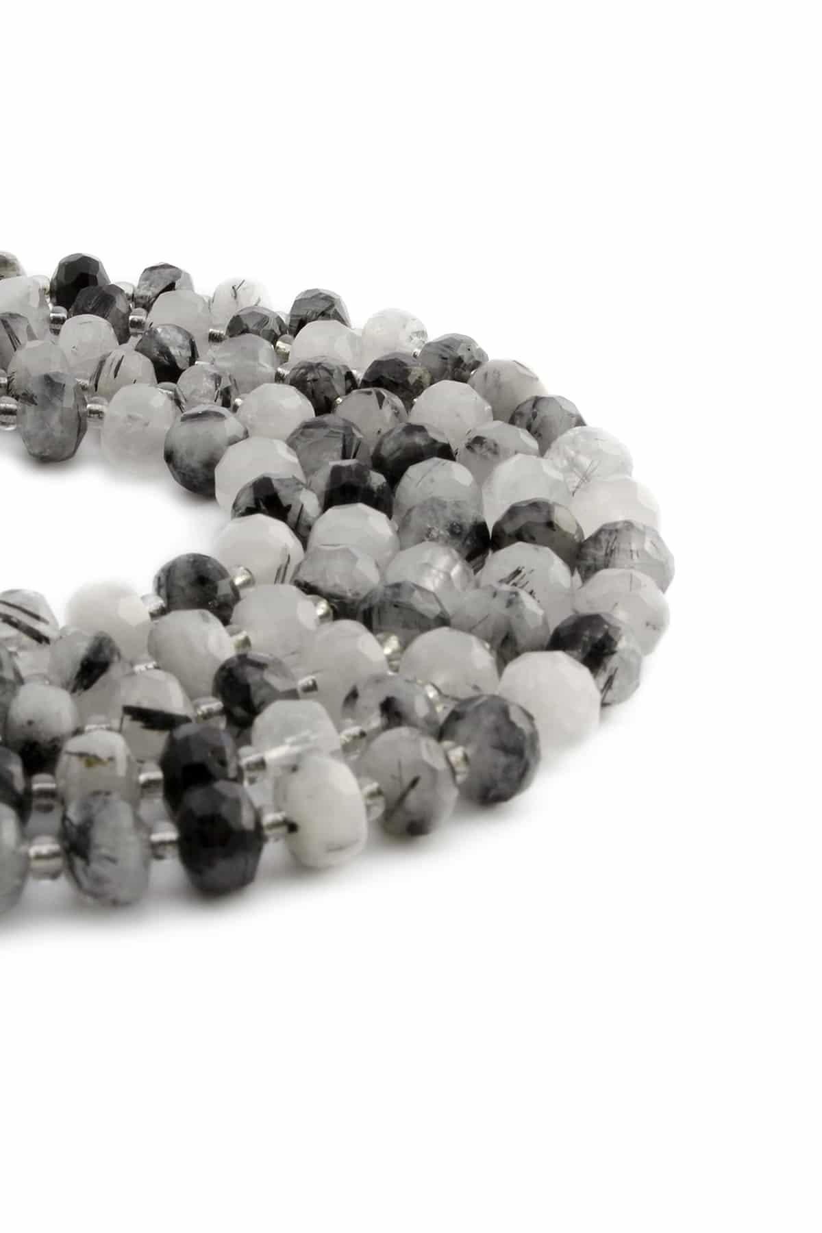 Rutil Kuvars Doğal Taş Parlak Siyah Dore Faset Kesim 8x6mm Dizi [AA]