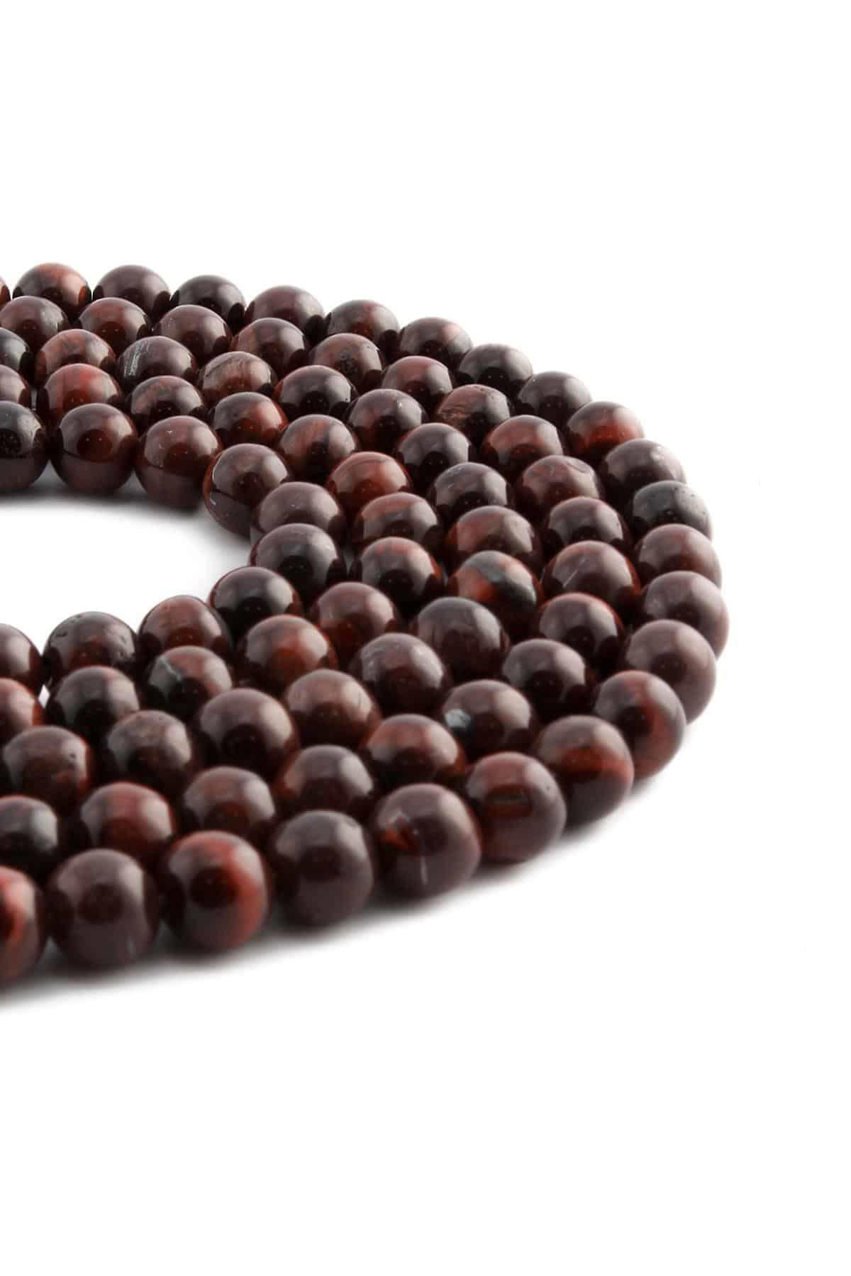 Şahin Gözü Doğal Taş Parlak Kızıl Küre Kesim 8mm Dizi [B+]