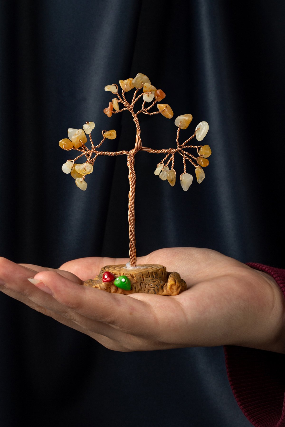 Sarı Akik Taşı El Yapımı 5x8cm Doğal Taş Dekoratif Hayat Ağacı