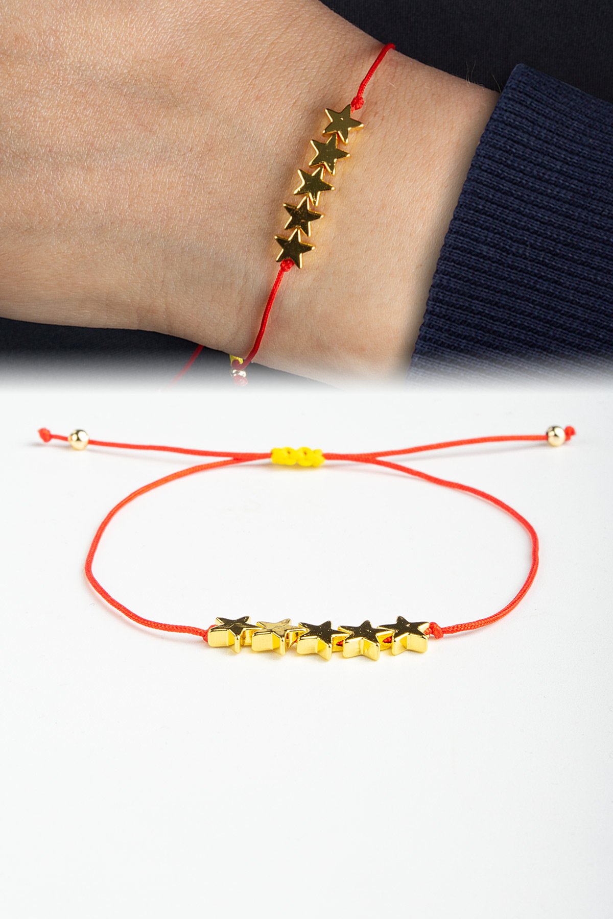 Sarı Kırmızı Hematit Doğal Taş Yıldız Kesim Taraftar Bilekliği