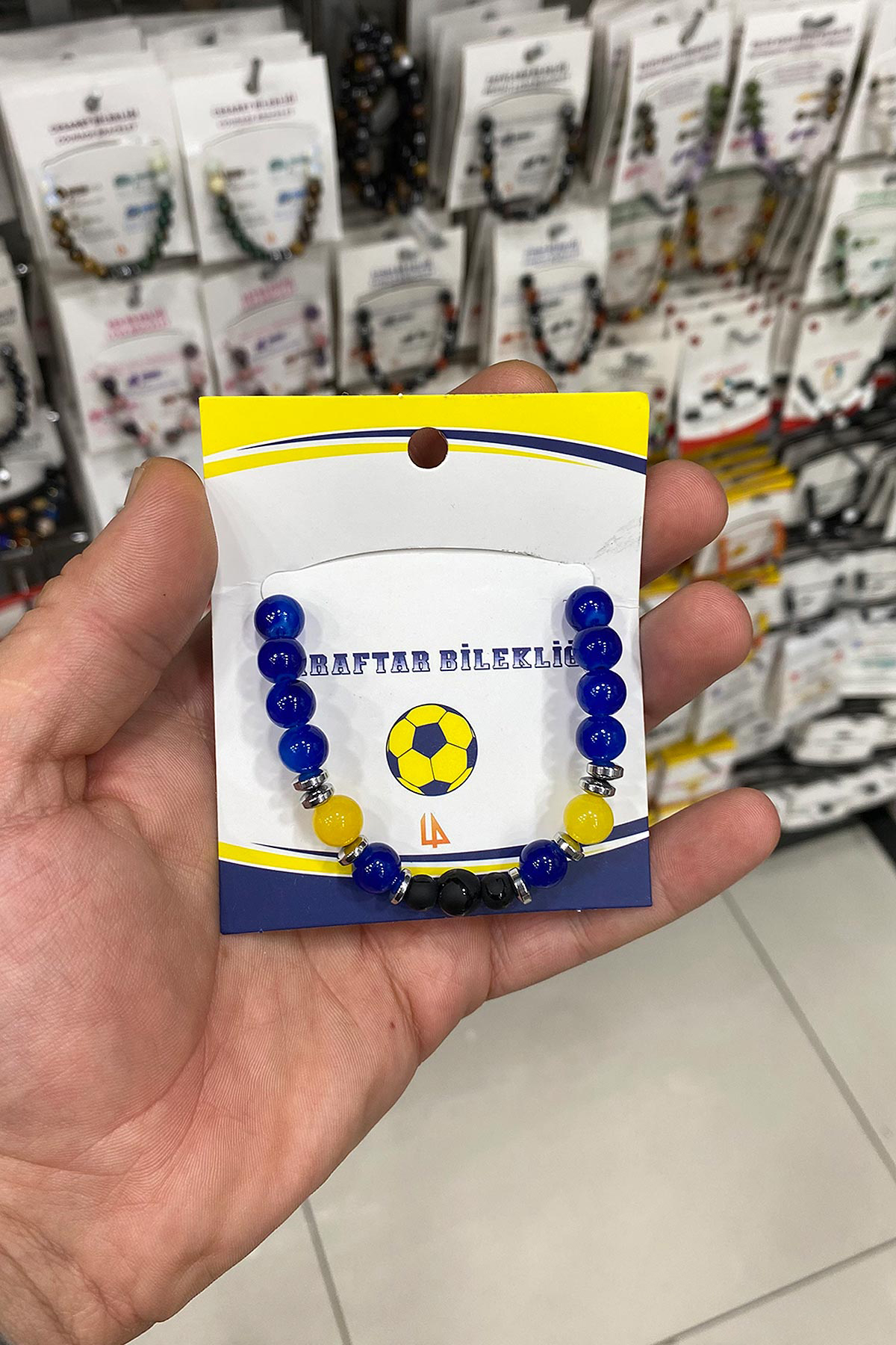 Sarı Lacivert Cam Top Oniks Doğal Taş Taraftar Bilekliği