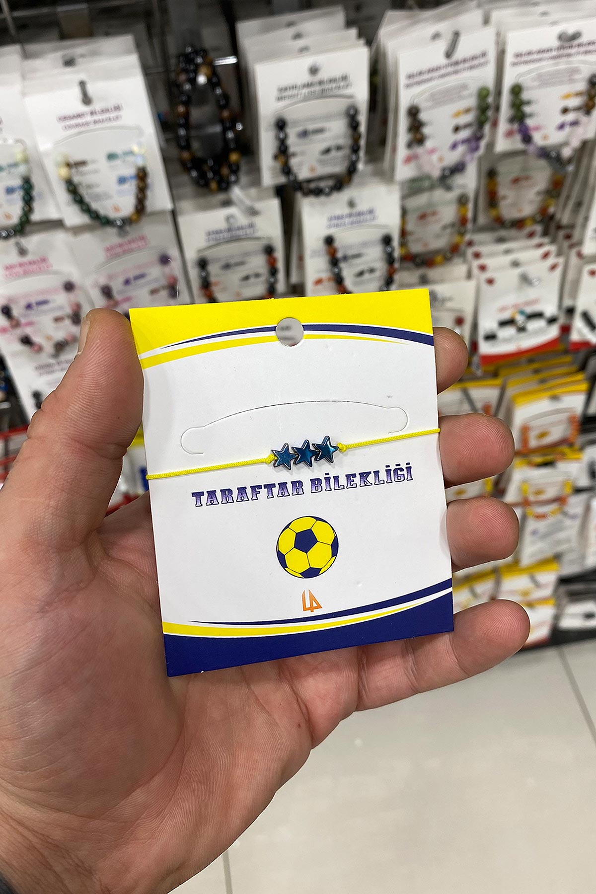 Sarı Lacivert Doğal Taş Yıldız Kesim Taraftar Bilekliği