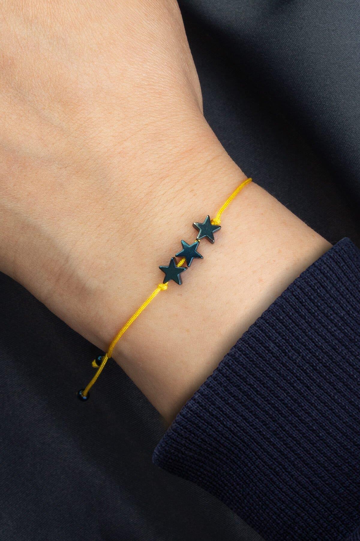 Sarı Lacivert Doğal Taş Yıldız Kesim Taraftar Bilekliği