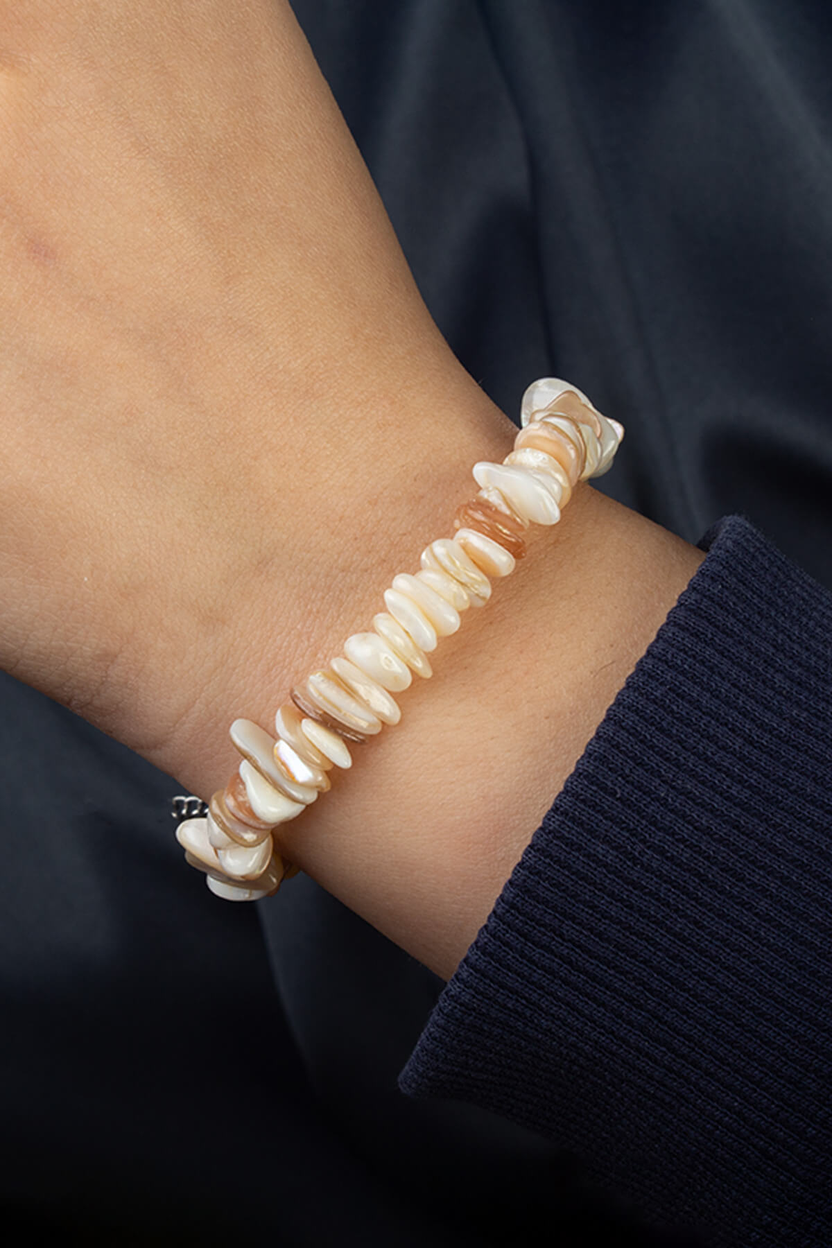 Sedef Doğal Kırık Taş Zincir Kapamalı Bileklik