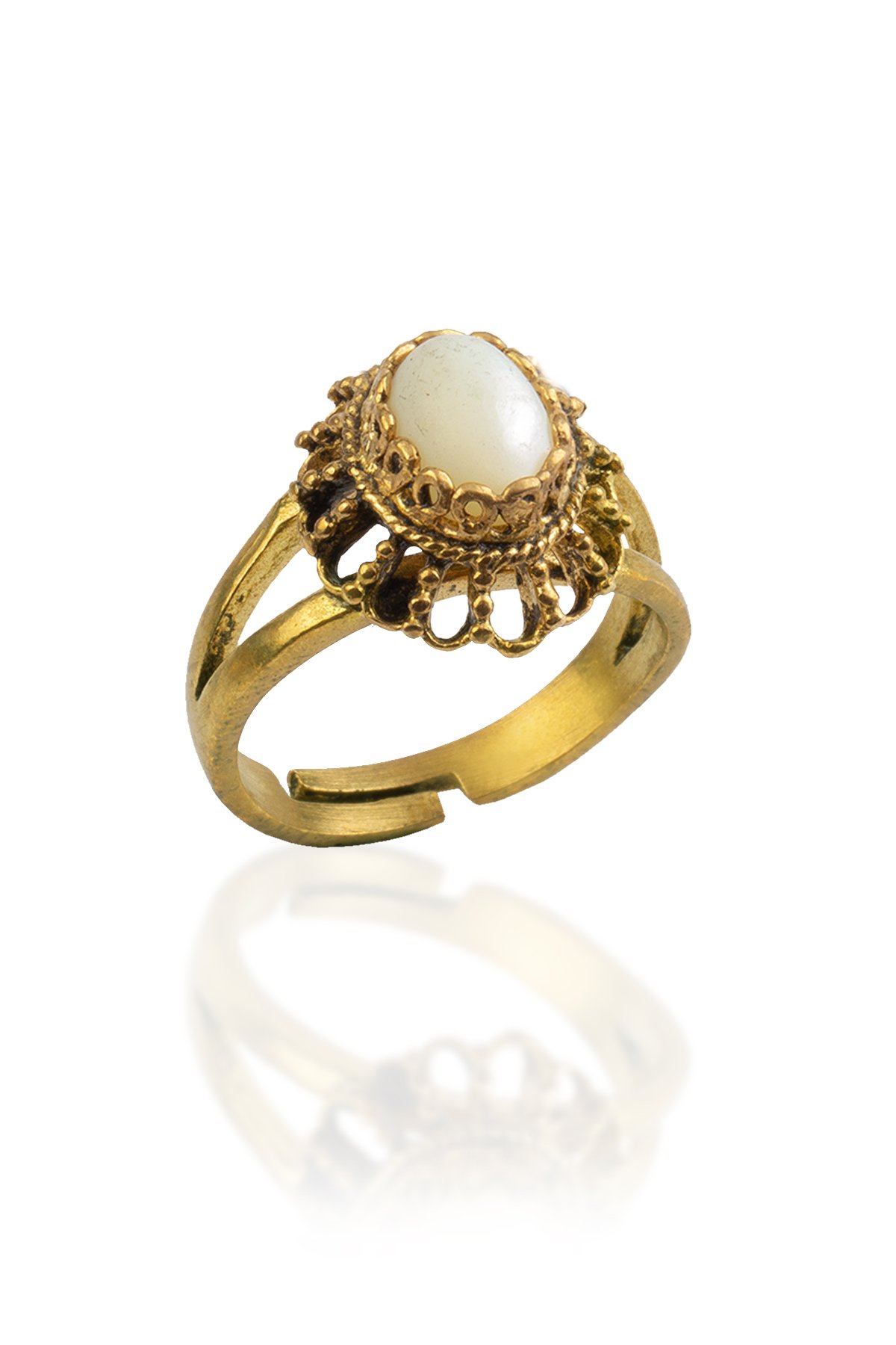 Sedef Doğal Taş Bronz Oval Kesim Ayarlanabilir Yüzük