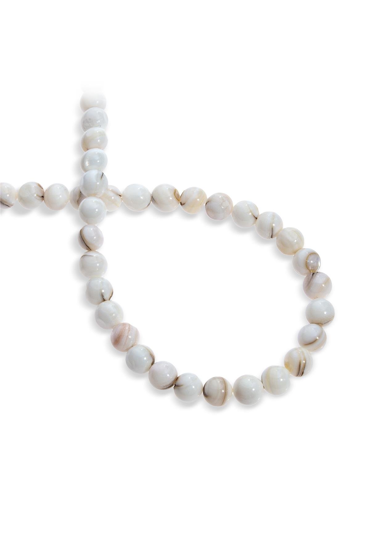 Sedef Doğal Taş Parlak Beyaz Küre Kesim 8mm Dizi