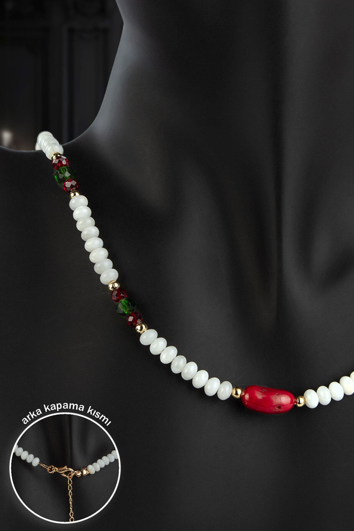 Sedef Doğal Taş Rondela Kesim Mercan Doğal Taş Uçlu Yılbaşı Kolye