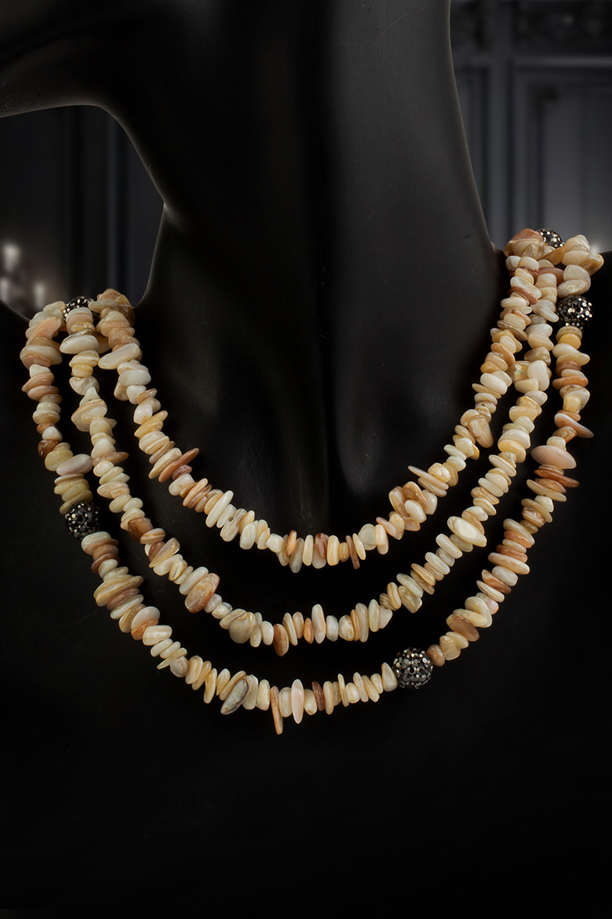 Sedef Kırık Doğal Taş Krem Markazit Taşlı 3 lü Çelik Kolye