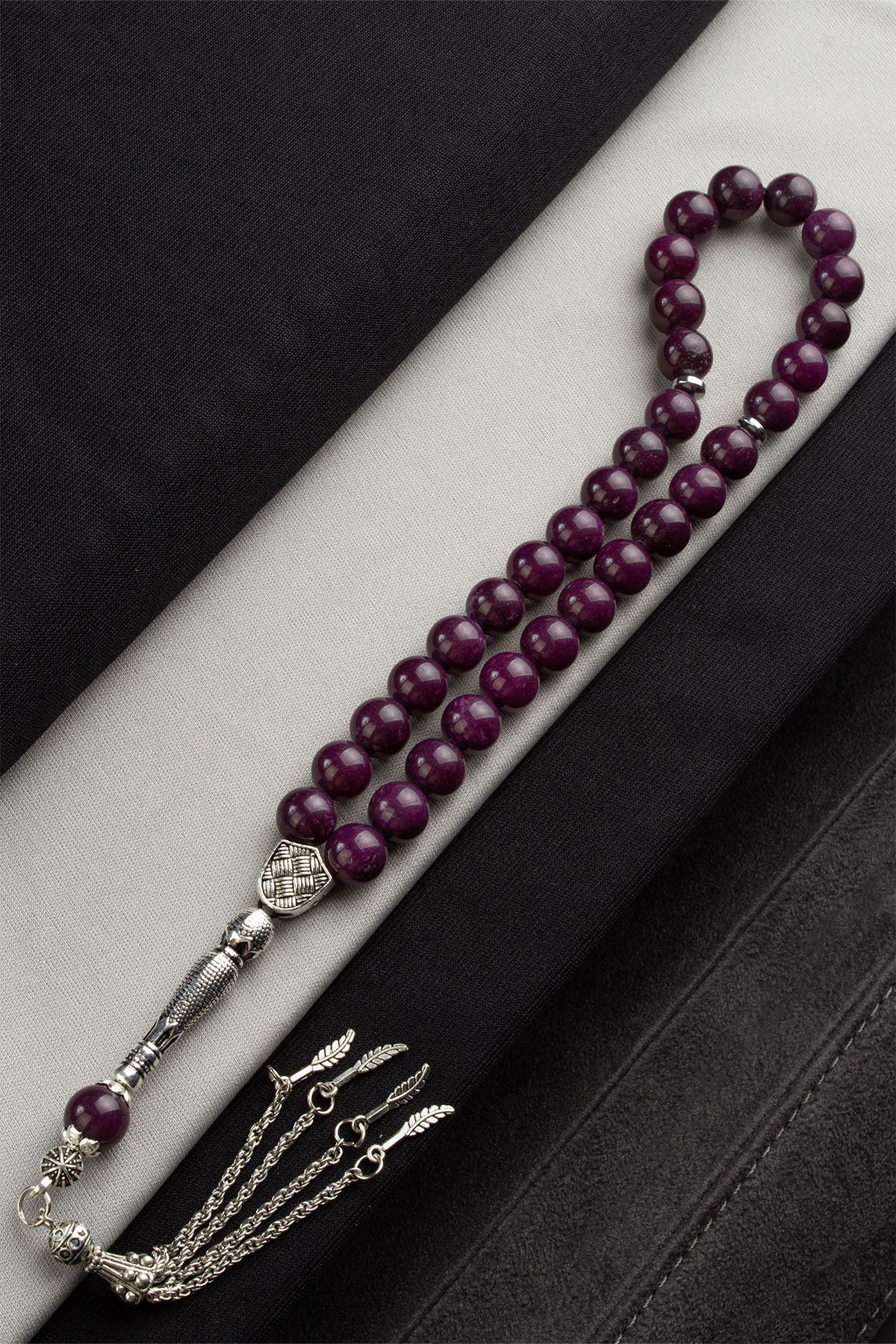 Sıkma Doğal Taş Mor Küre Kesim 33 lu 10mm Tesbih