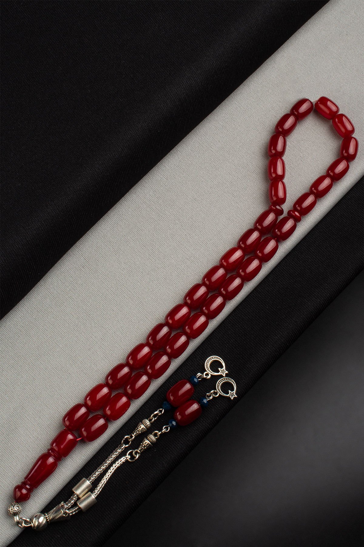 Sıkma Kehribar Kırmızı Kapsül Kesim 9x11mm 33 Lu Tesbih